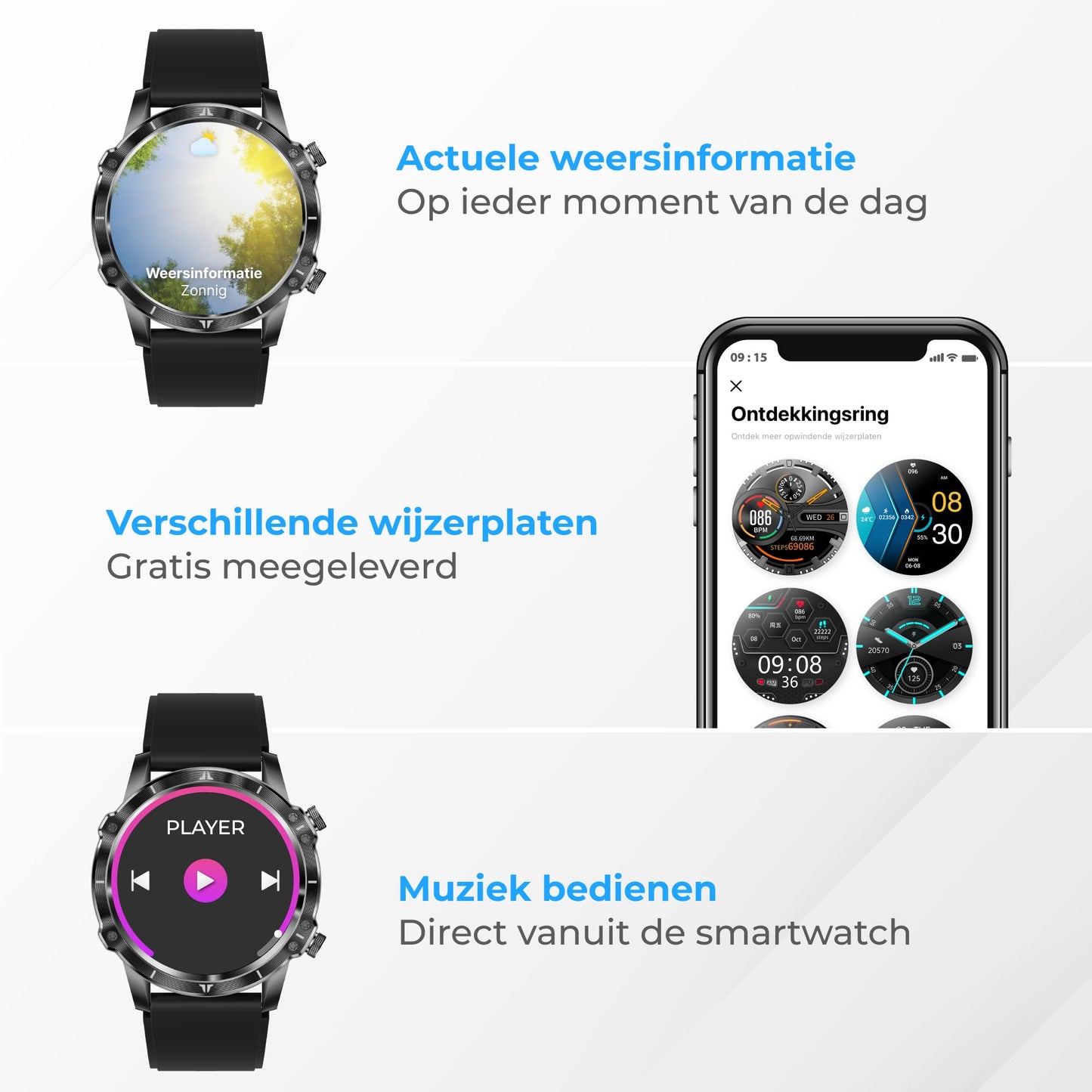 Nuvance - Luxe Smartwatch - voor Dames en Heren - Android en iOS - 45mm - CF89 - Touch Screen - IP67 Waterdicht - Smartwatches voor Kinderen - Zwart