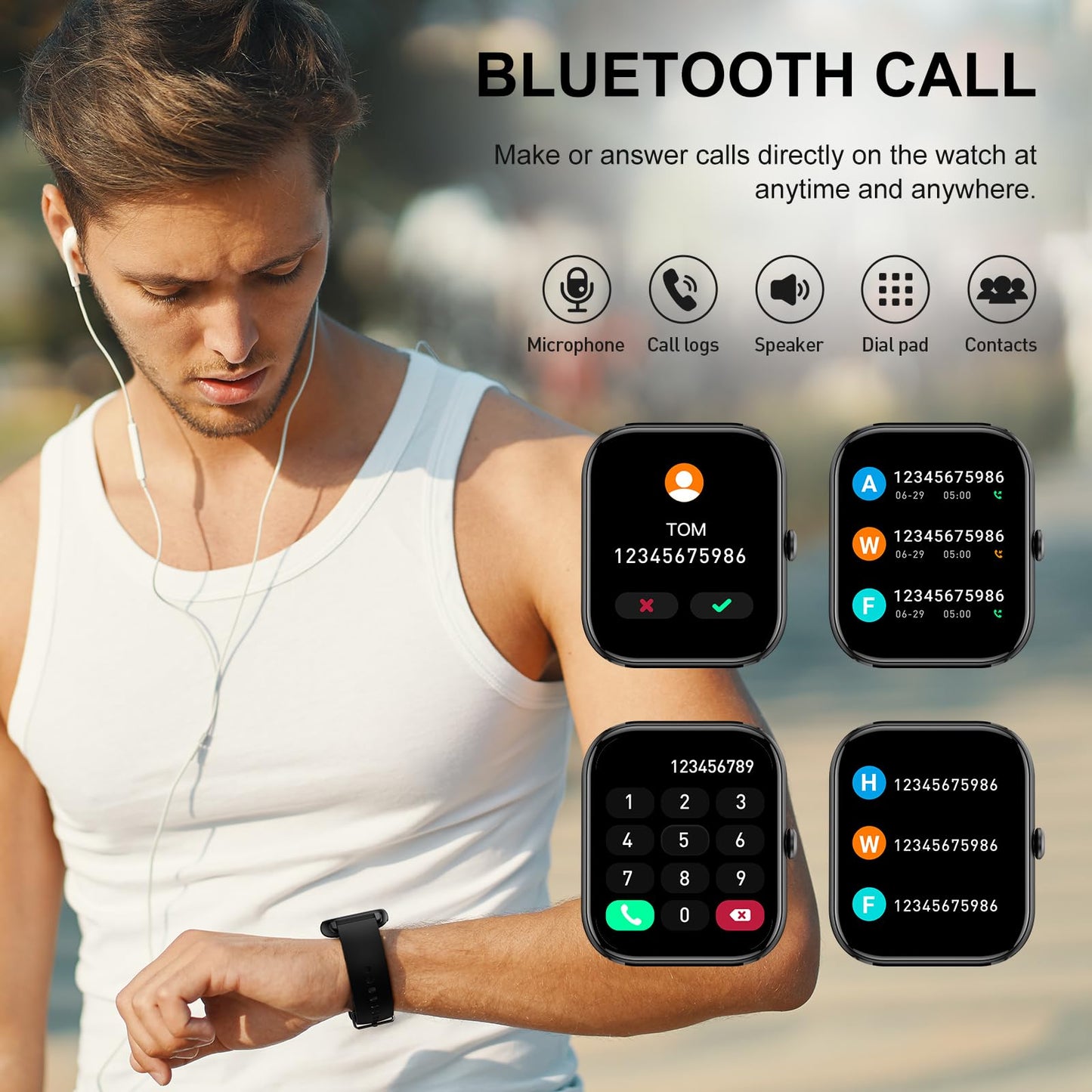 Smart Watch Beantwoorden/Bellen voeren, 1,8 inch smartwatches voor dames en heren, fitnesshorloge SpO2/Hartslag/Slaapmonitor, 112 sportmodi, calorieën/stappenteller, IP7 waterdichte fitnesstracker