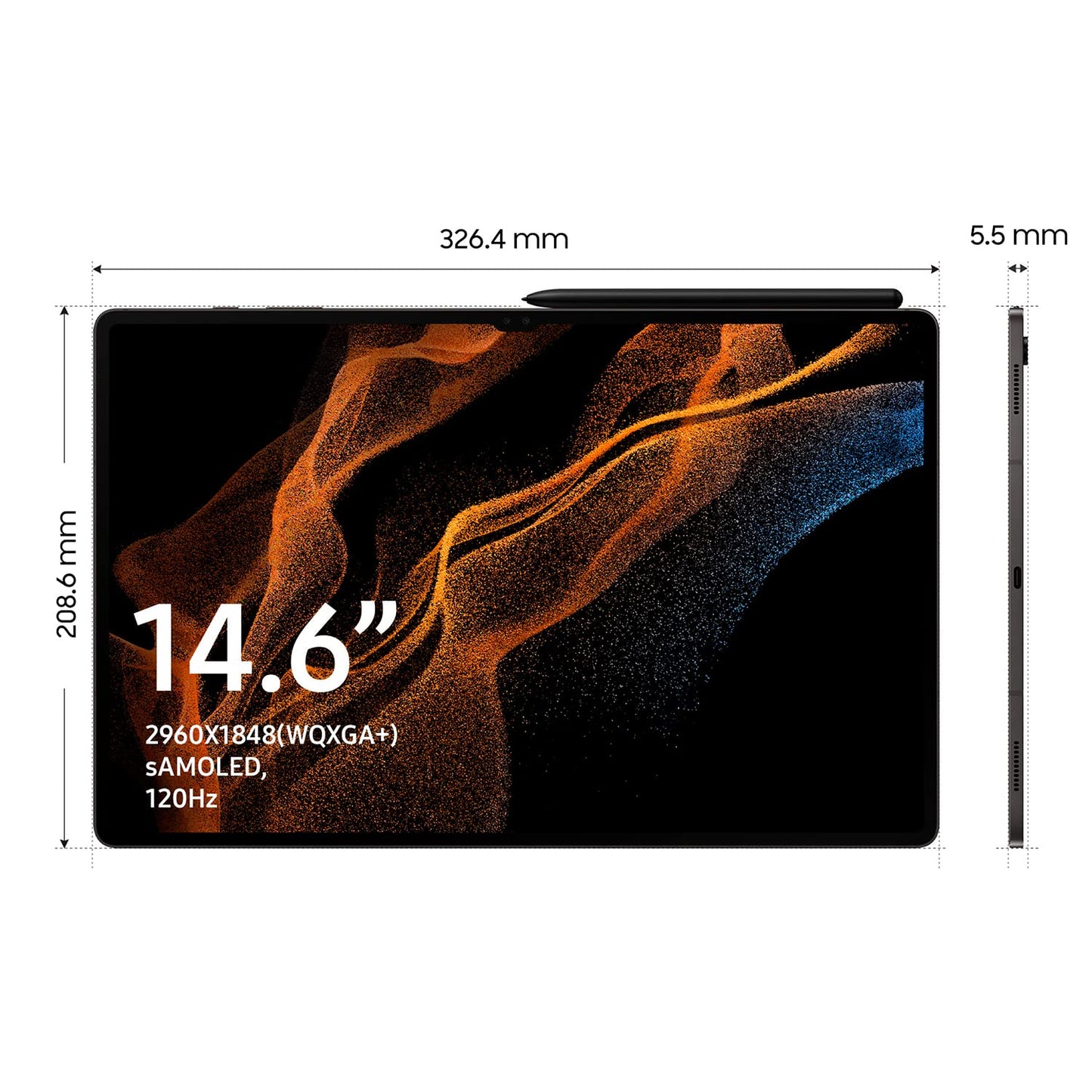 Samsung Galaxy Tab S8 Ultra met oplader, tablet 14,6 inch (8 GB RAM, 128 GB geheugen, WLAN, Android 12), zwart, Spaanse versie