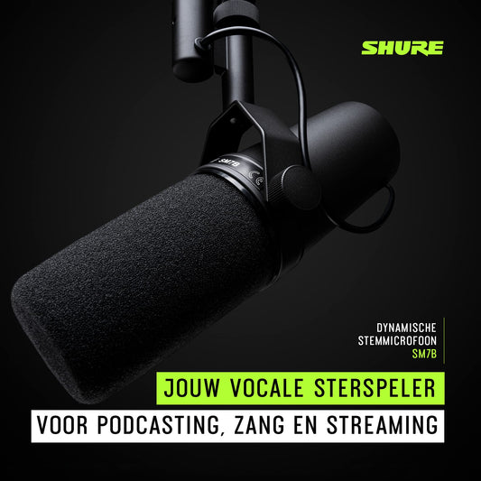 Shure SM7B vocale dynamische microfoon voor uitzending, podcast & opname, XLR Studio Mic voor muziek en spraak, brede frequentie, warm en glad geluid, robuuste constructie, afneembare voorruit - zwart