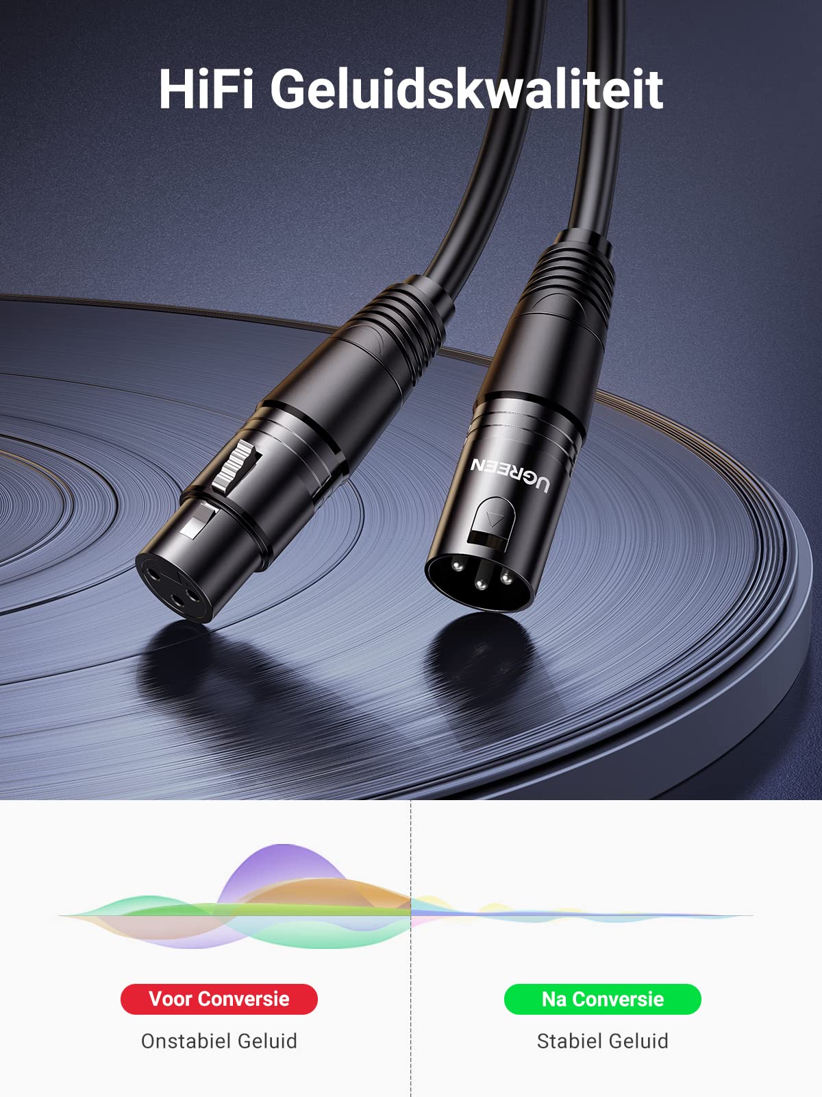 UGREEN XLR Kabel XLR naar XLR Microfoon Kabel Compatibel met Microfoon Luidspreker Mixer Camerer Versterker enz. (1M)