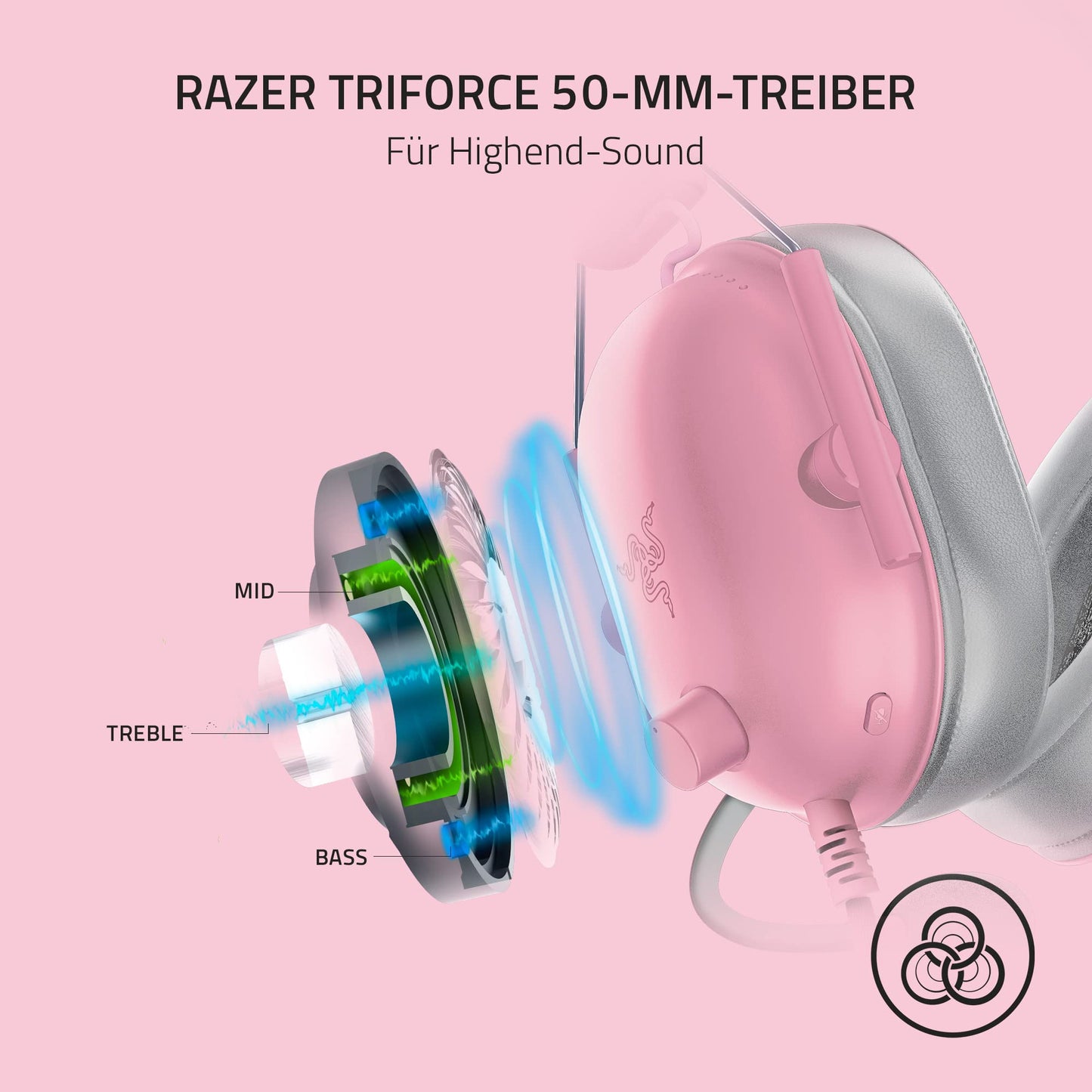 Razer BlackShark V2 X - Multi-Plattform kabelgebundenes Esports-Headset (Triforce 50mm Treiber, Erweiterte Passive Geräuschunterdrückung, 7.1 Surround Sound, Hyperclear Cardioid Mic) Quartz Pink