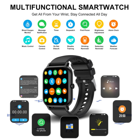 Smart Watch Beantwoorden/Bellen voeren, 1,8 inch smartwatches voor dames en heren, fitnesshorloge SpO2/Hartslag/Slaapmonitor, 112 sportmodi, calorieën/stappenteller, IP7 waterdichte fitnesstracker