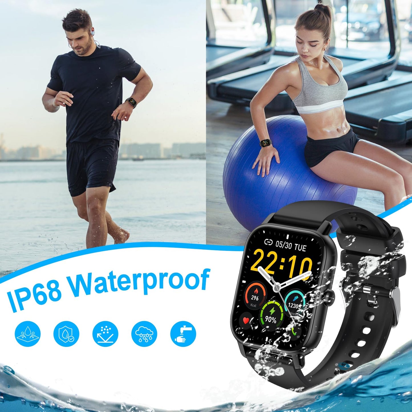 Smart Watch Beantwoorden/Bellen voeren, 1,8 inch smartwatches voor dames en heren, fitnesshorloge SpO2/Hartslag/Slaapmonitor, 112 sportmodi, calorieën/stappenteller, IP7 waterdichte fitnesstracker