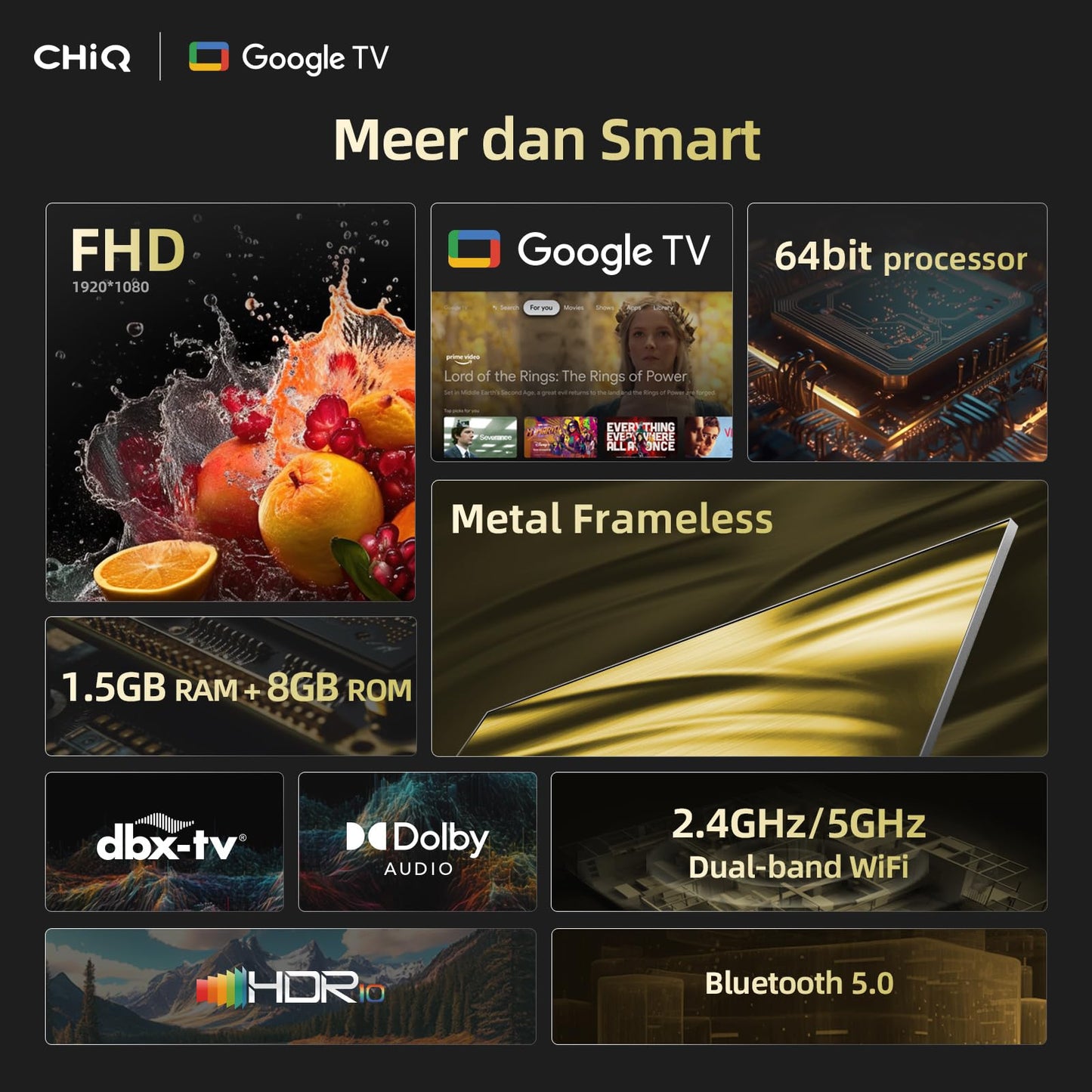 CHiQ L32H8CG - 32 inch Google TV - Metal Frameless - HDR10&HLG - Google Play store