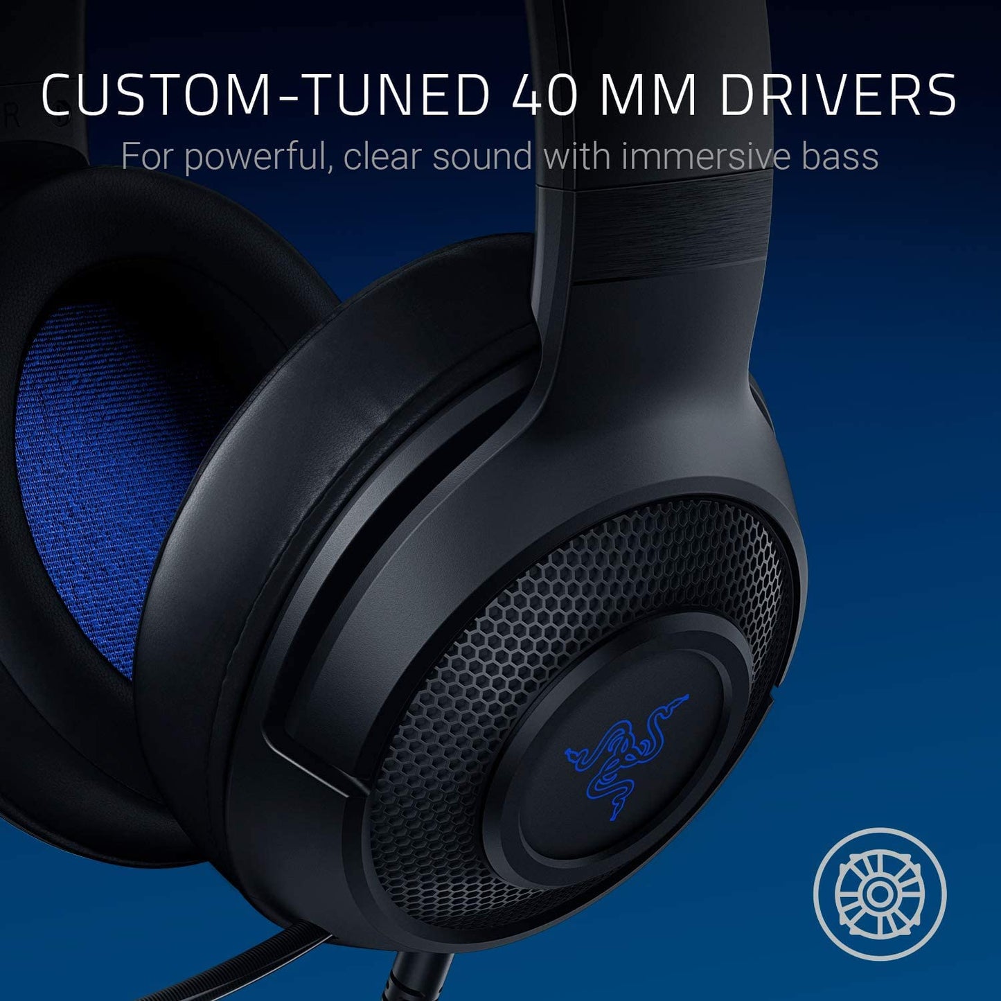 Razer Kraken X voor consoles - Bedrade console gaming headset (Flexibele cardiod microfoon, 40 mm driver, 3,5 mm connector, Ovale oorkussens, Verstelbare hoofdband) Zwart-Blauw