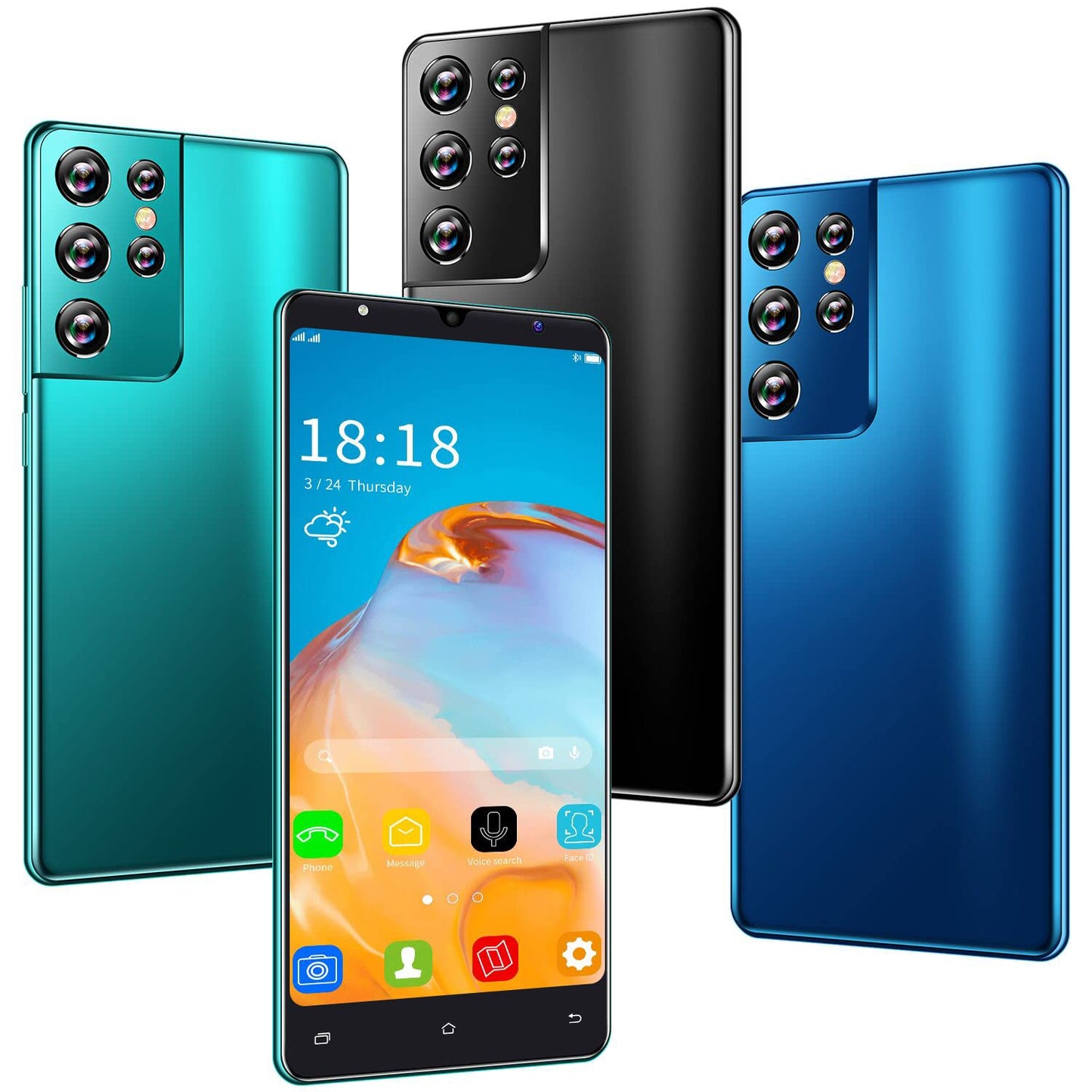 Smartphone dagaanbieding, 5,5 inch IPS-display, 4 GB ROM, 32 GB, uitbreidbaar, Android mobiele telefoon, dual sim, voordelige mobiele telefoons, 2800 mAh, batterij voor mobiele telefoons, aanbieding (S21Ultra-blauw)