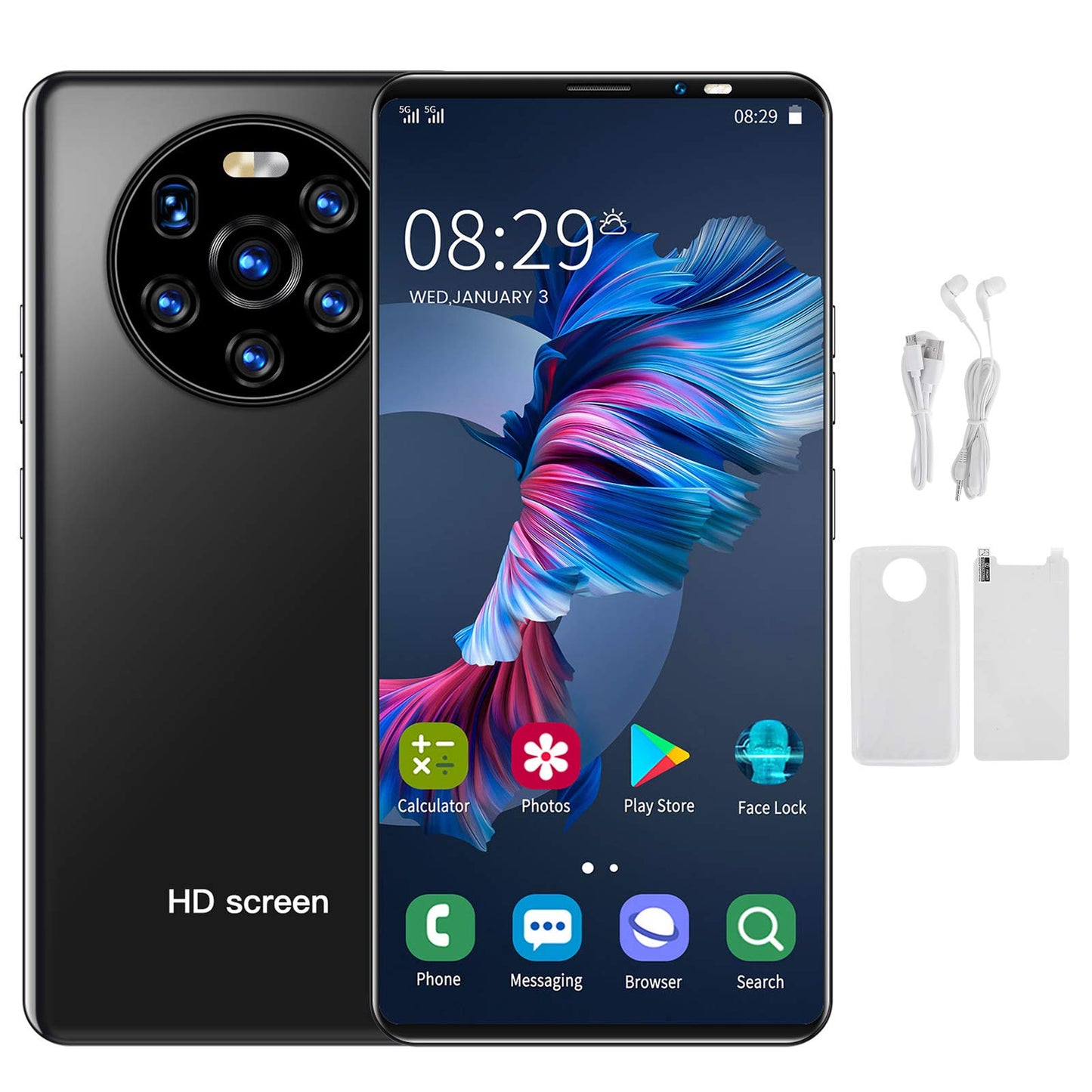 Ontgrendelde Smartphones, Mate40 Pro Dual Sim Ontgrendelde Mobiele Telefoons Slimme Telefoon, 5.45“ Scherm, 1GB RAM + 8GB ROM, 2MP + 5MP, Android 6.0, Gezicht & Vingerafdruk Ontgrendelen(Zwart)