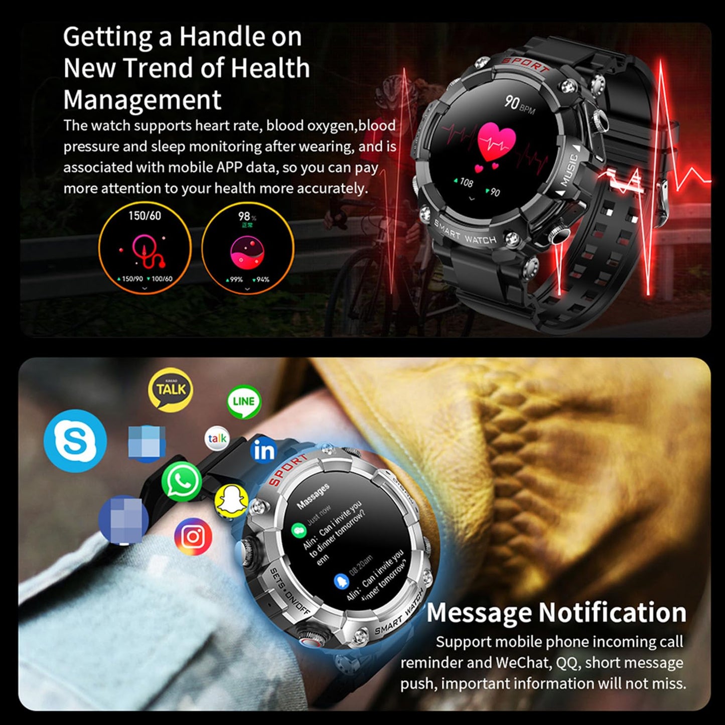 Smart Watch, smartwatch met oordopjes, 1,52 inch AMOLED-scherm met hartslagmeter, ingebouwde TWS bluetooth-headset, IP67 waterdichte smartwatch met calorieën/BT-oproep/Siri (zilver)