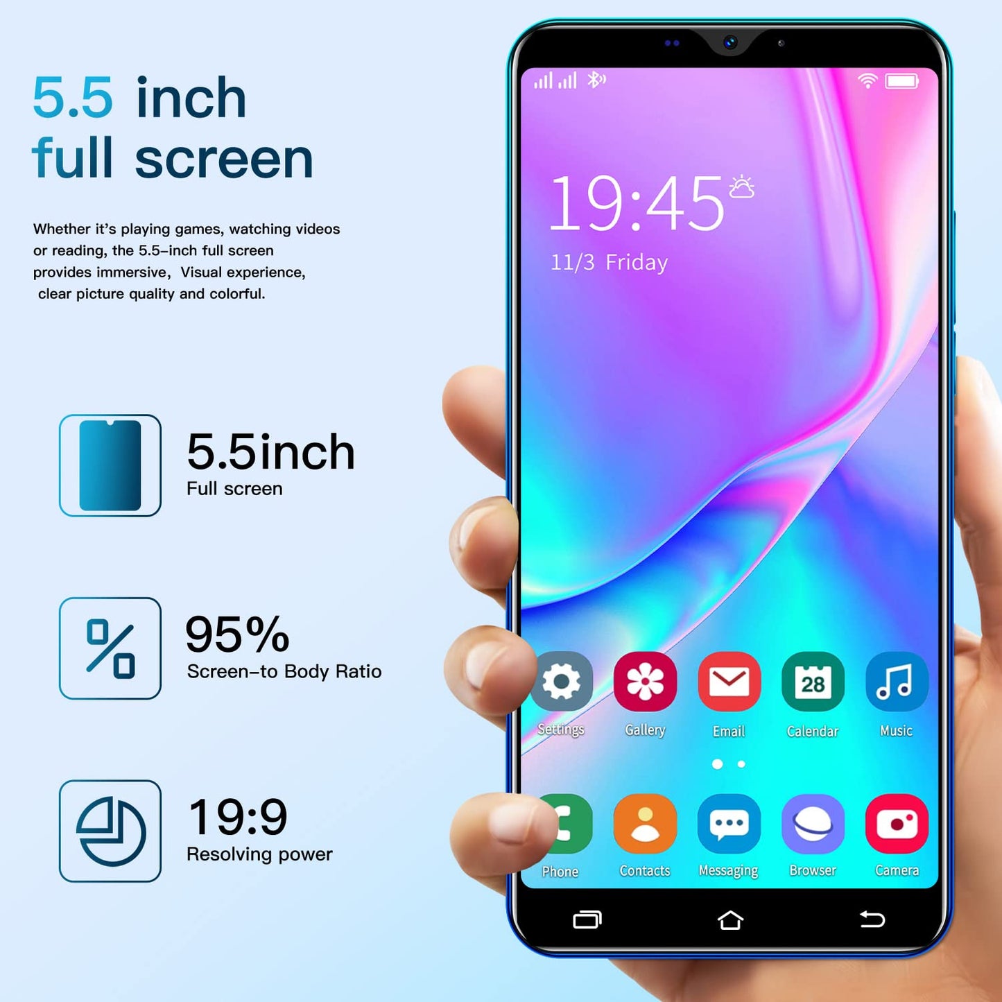 Android smartphones, 5,5 inch mobiele telefoon, Quad-Core, 4 GB ROM [uitbreidbaar tot 32 GB], Dual Sim Dual Cameras, Bluetooth, GPS, Wifi Cell Phones (Reno4-roze)