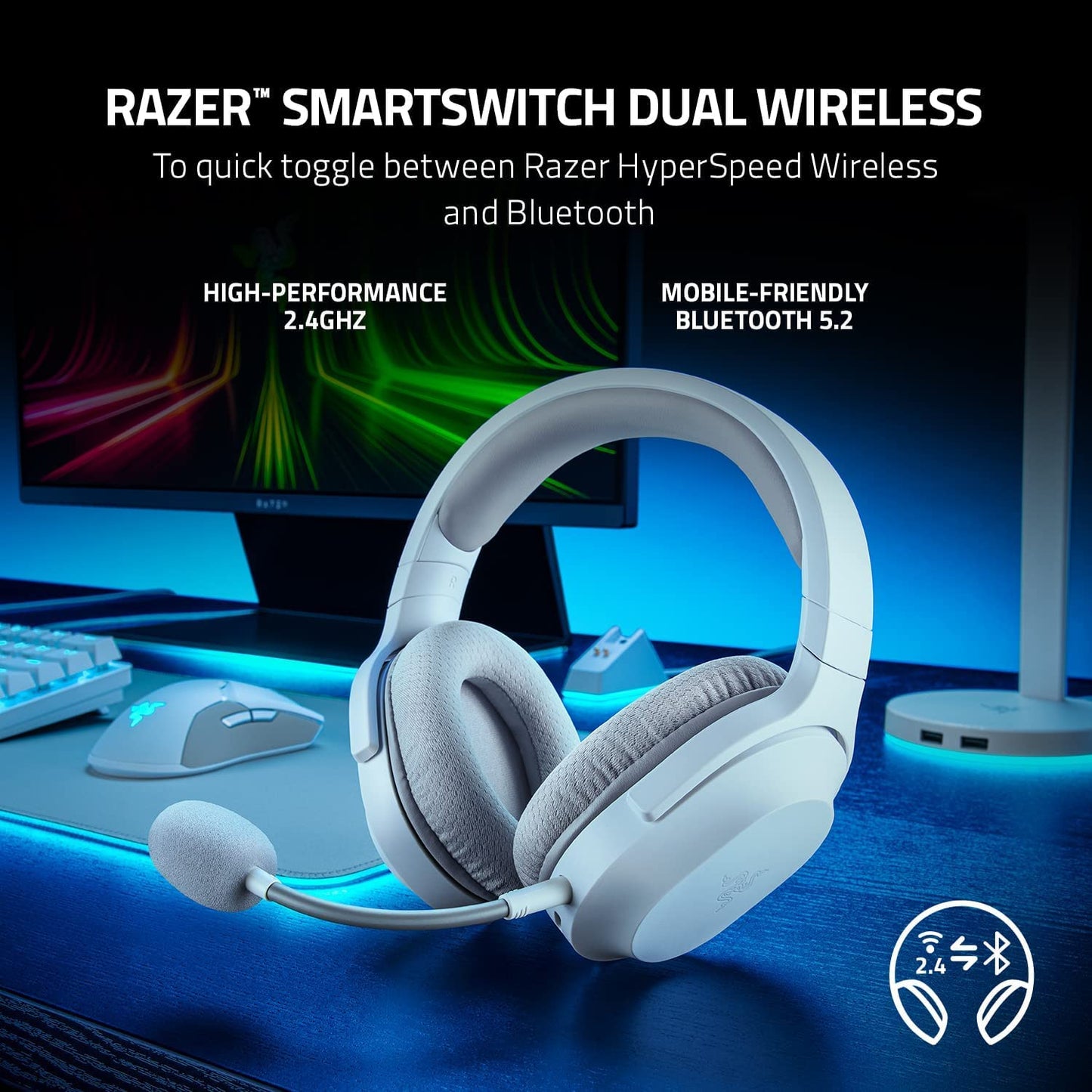 Razer Barracuda X - Draadloze headset voor mobiel gamen en gamen op meerdere platforms (Draadloze & USB-C, Ergonomisch ontwerp van 250g, TriForce-drivers van 40mm, Batterijduur van 20 uur) Mercury