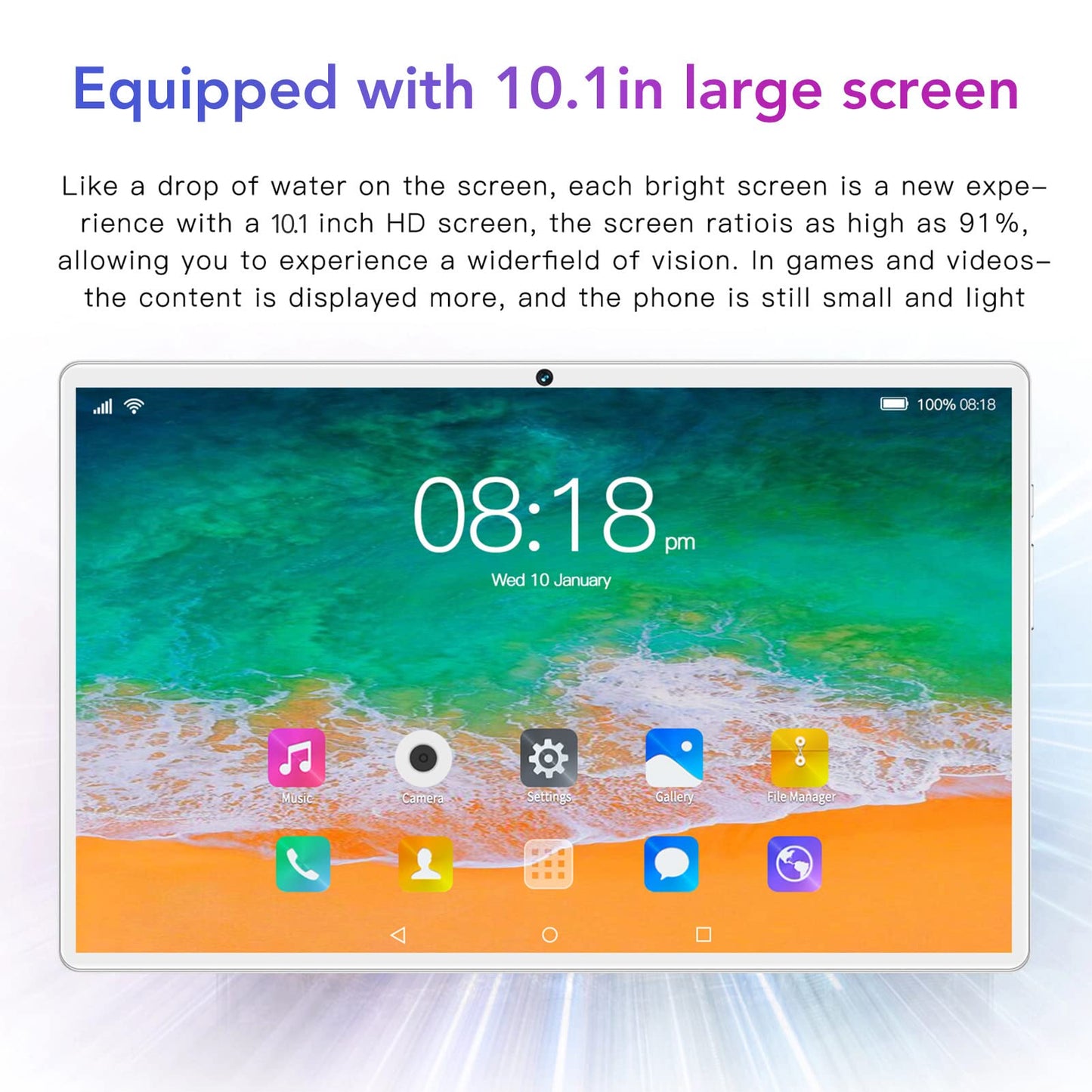 Tablet 10.1 Inch Android 12 Tablets, Ten-Core Processor, 6GB RAM 128GB ROM, 1080P IPS HD Touchscreen, Dual HD Camera's, Dual SIM Card Slot, WiFi, BT, 8800mAh, Zilver(EU)