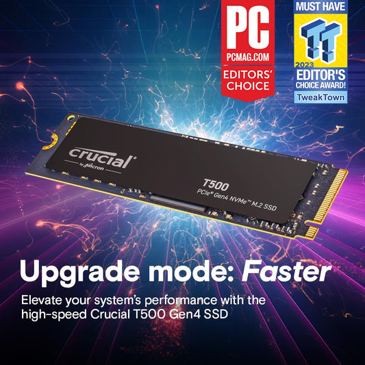 Crucial T500 1TB PCIe Gen4 NVMe M.2 Interne Gaming SSD (Solid State Drive), Tot 7300MB/s, Compatibel met Laptop en Desktop, Microsoft DirectStorage - CT1000T500SSD8