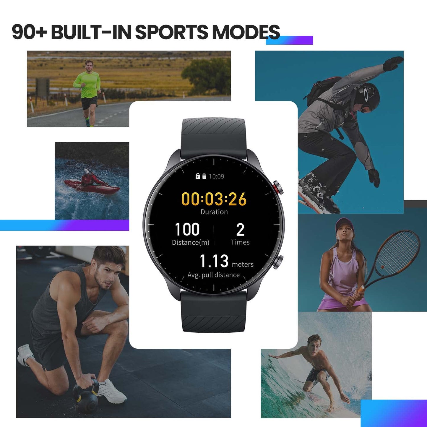 Amazfit Smartwatch GTR 2 smartwatch, bluetooth-oproep, muziekweergave, 90+ sportmodi, hartslagmeter, waterdicht 5 ATM, Alexa, GPS, SpO2, zwart [2022 nieuwe versie]