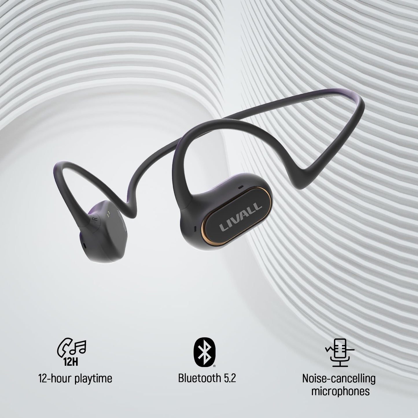 LIVALL 2023 Upgrade Open Ear Hoofdtelefoon, Bluetooth Draadloze Oortelefoon met Microfoon, Waterdichte Headset met Ruisonderdrukking voor Workout, Hardlopen en Fietsen, IPX 64 Waterdicht, Touch