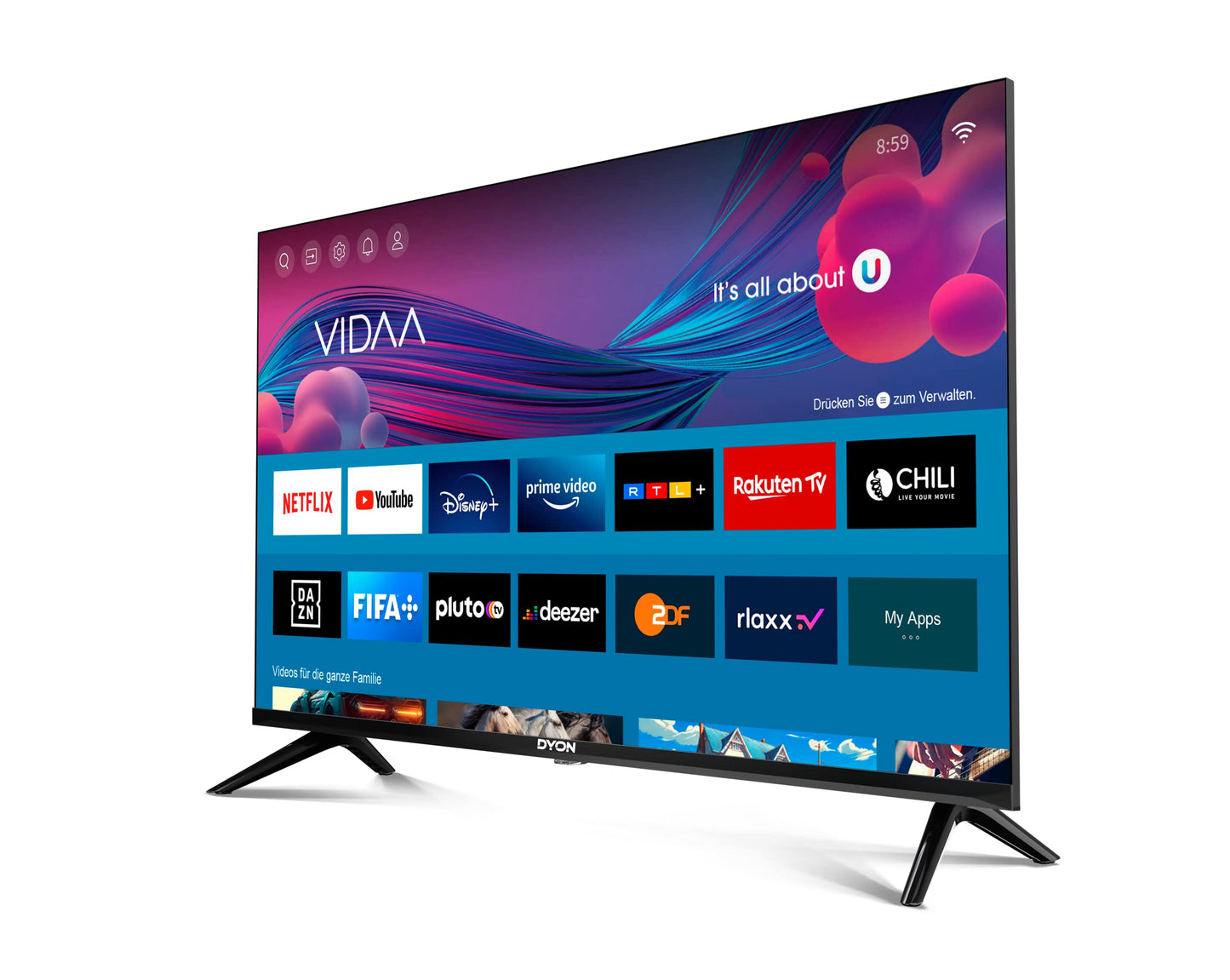 DYON Movie Smart 32 VX, 80 cm (32 inch) TV (HD Smart TV, HD Triple Tuner (DVB-C/-S2/-T2), App Store, Prime Video, Netflix, YouTube, DAZN, Disney+), model 2023