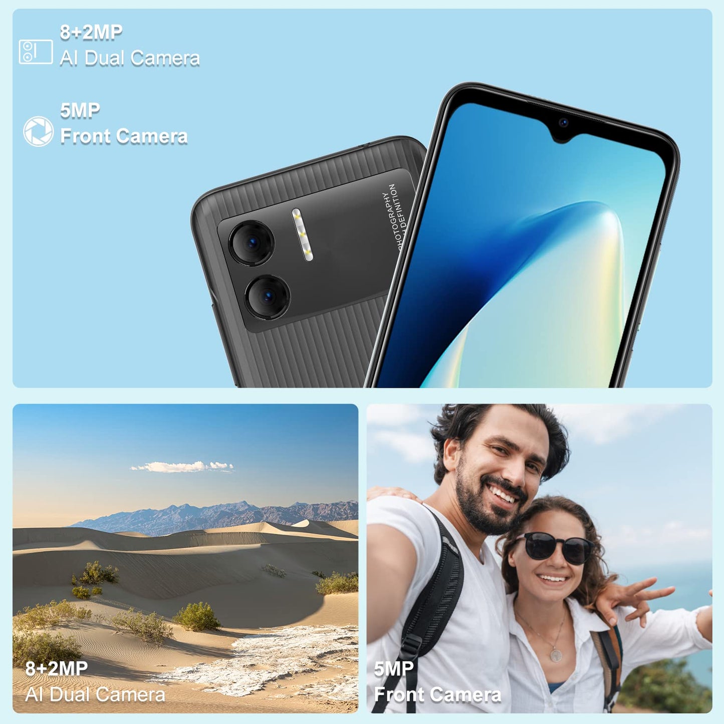 DOOGEE X98 Mobiele telefoon, Android 12, display 6,52 inch HD+, 4200 mAh batterij, 8 MP + 5 MP camera smartphone ontgrendeld 4G, 3 GB + 16 GB (SD 1 TB) Helio A22, Face ID/Dual SIM/OTG/WiFi/GPS/Blauw