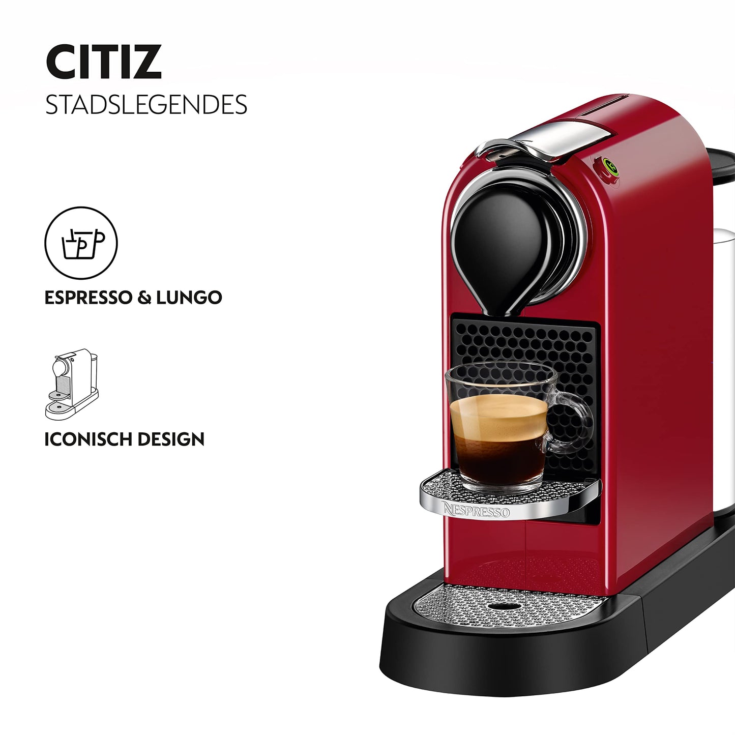 Krups Nespresso CitiZ XN7415 koffiecupmachine, Compact design, 2 koffievolumes, 19 bar, Snelle opwarming, Cherry red