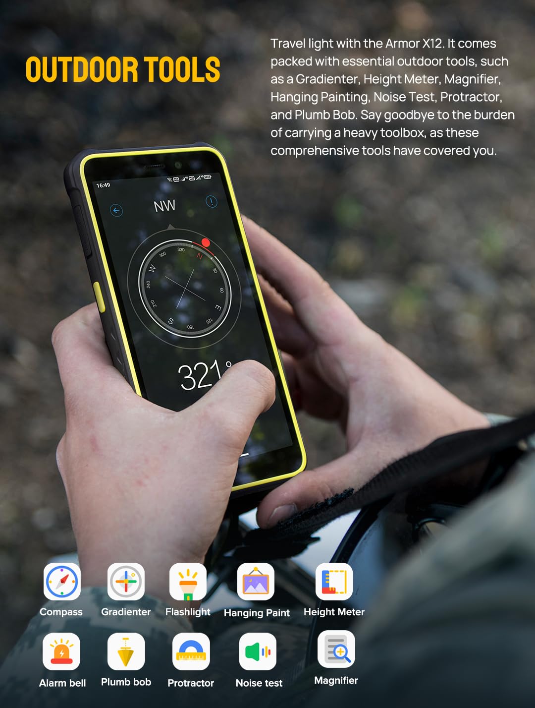 Ulefone Armor X12 Android 13 4G outdoor smartphone, 6 GB + 32 GB, 5,45 inch IP68 IP69K, robuuste mobiele telefoon zonder abonnement, Dual SIM + SD 3 kaartsleuf, 13 MP onderwatercamera,