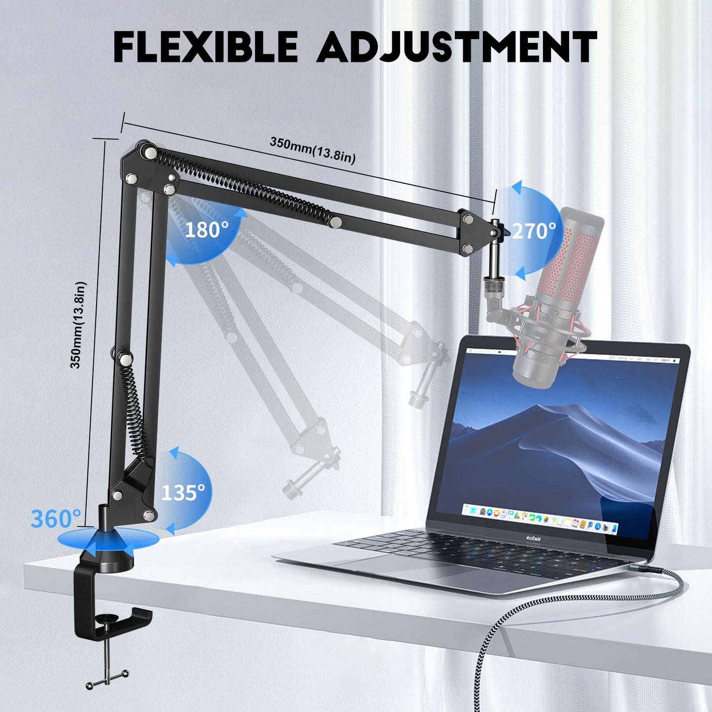 HyperX QuadCast Boom Arm Stand,Aokeo AK-35 Verstelbare Compacte Microfoon Suspension Boom Schaar Arm Stand Voor Blue Yeti Snowball iCE En de Meeste Microfoons