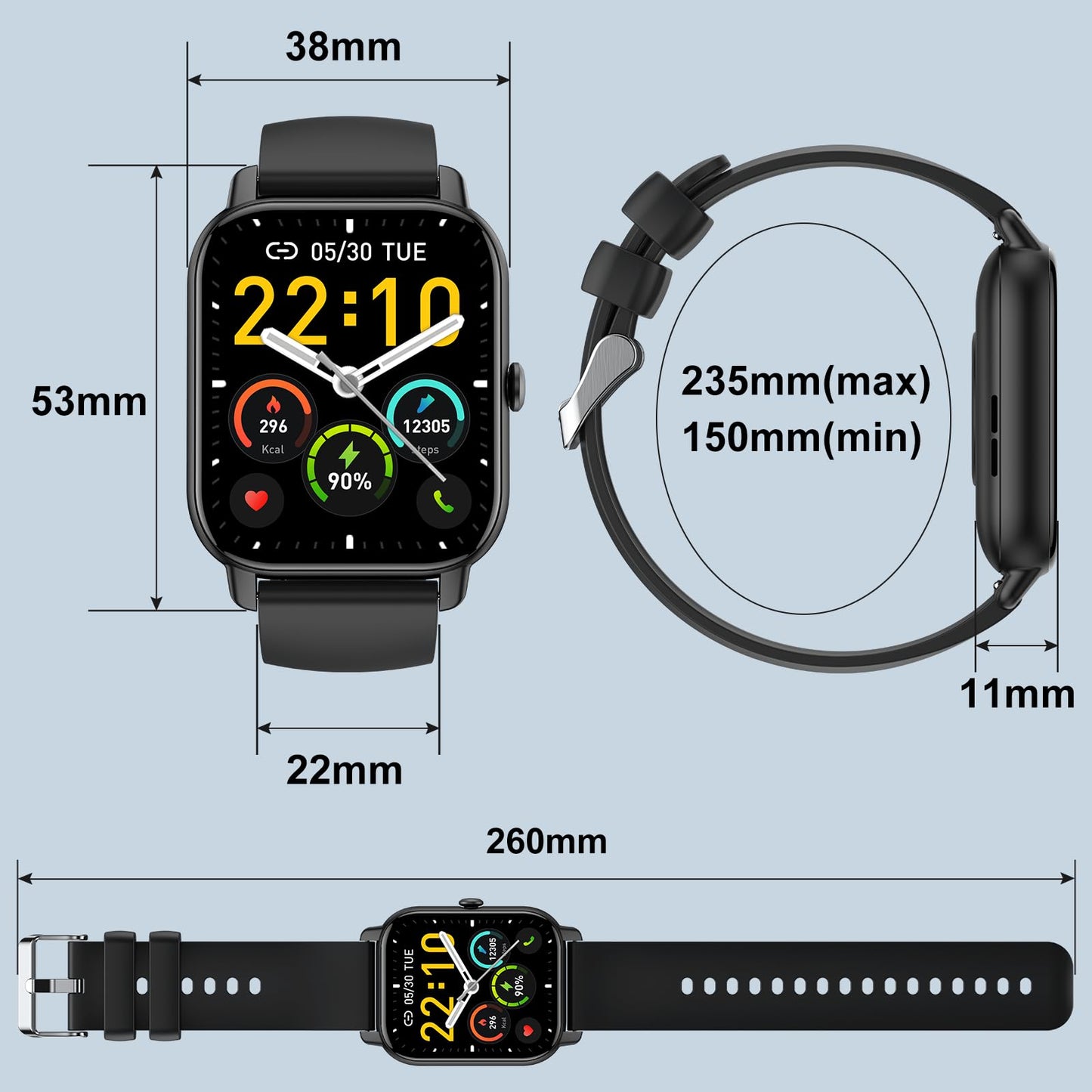 Smart Watch Beantwoorden/Bellen voeren, 1,8 inch smartwatches voor dames en heren, fitnesshorloge SpO2/Hartslag/Slaapmonitor, 112 sportmodi, calorieën/stappenteller, IP7 waterdichte fitnesstracker