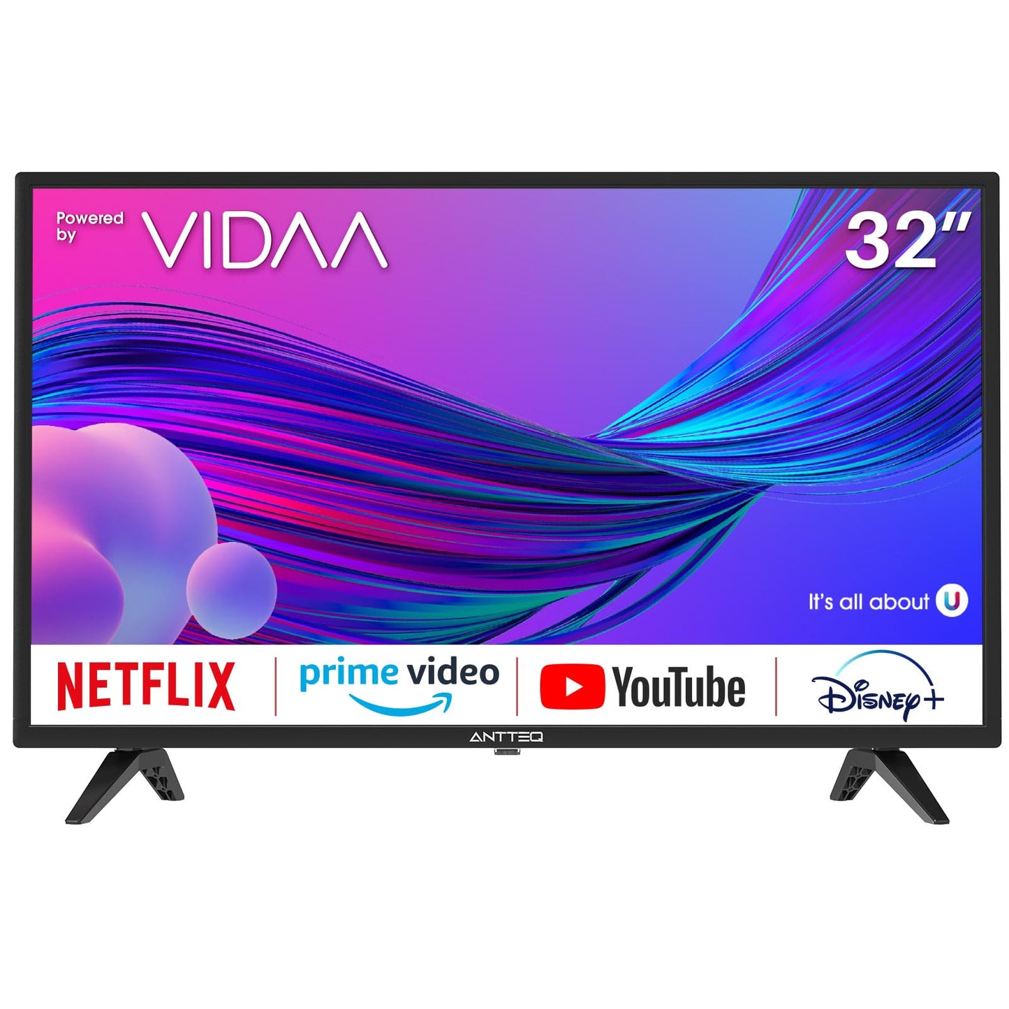 ANTTEQ AV32 Smart TV 32 Inch (80 cm) Televisie met Netflix, Prime Video, Rakuten TV, Disney+, Youtube, Wifi, Triple-Tuner DVB-T2 / S2 / C, Dolby Audio