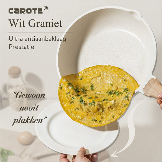 CAROTE Pannenset 14-delig,Bestaande uit een pan van 24/28 cm,18/20/24 cm Kookpan Met deksel en Keukengerei,Niet giftig ,Compatibel met alle fornuizen