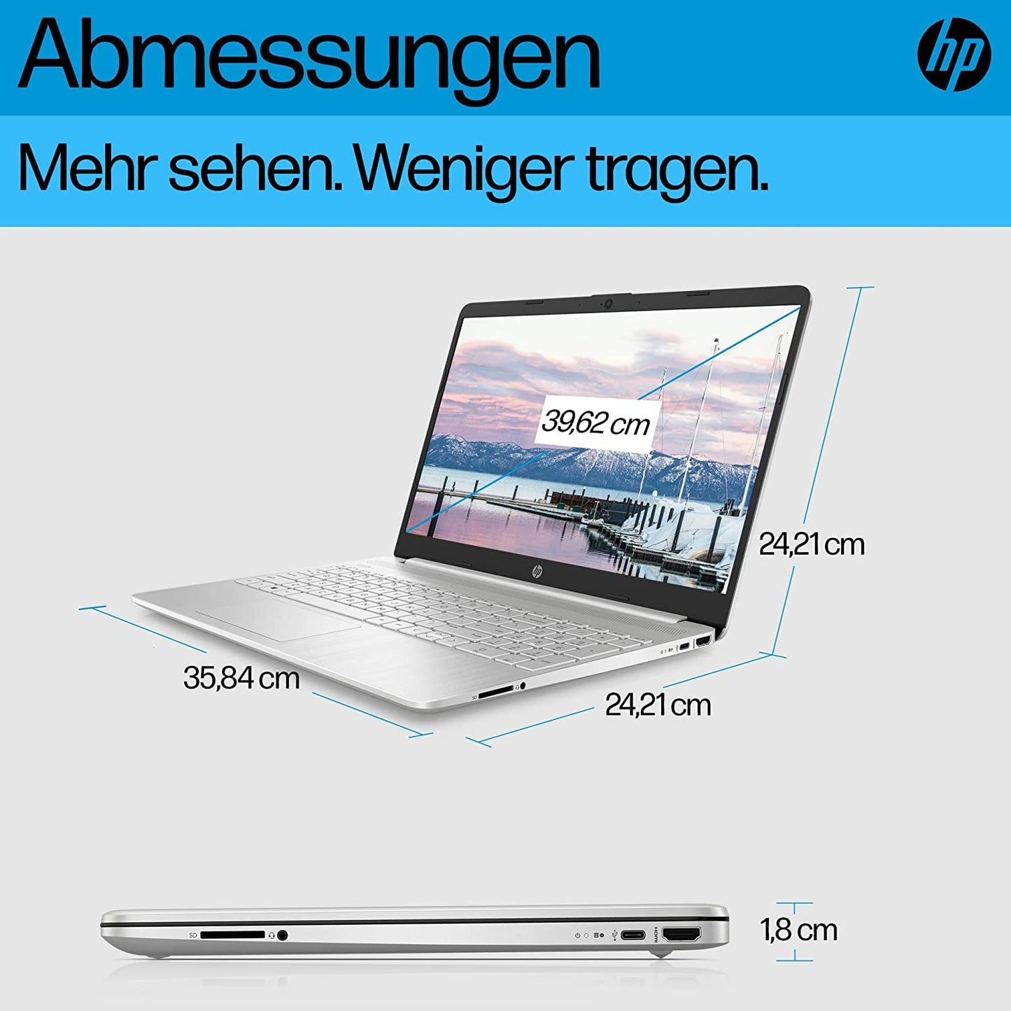 HP Laptop | 15,6 inch FHD-display, Intel Core i7-1255U, 16 GB DDR4 RAM, 512 GB SSD, Intel Iris Xe-grafische kaart, Windows 11 Home, QWERTZ toetsenbord, zilver