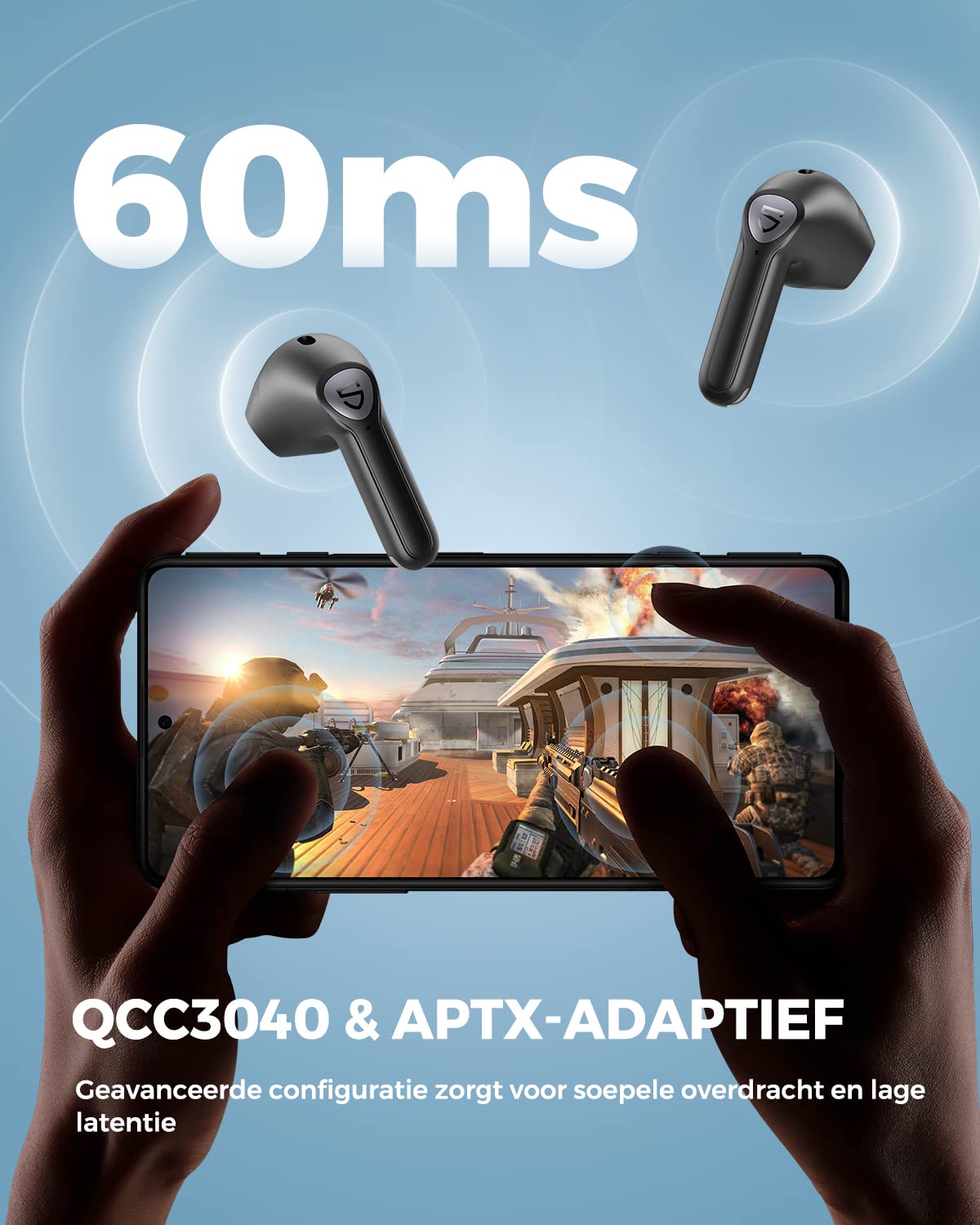 SoundPEATS Air3 Draadloze Oordopjes Bluetooth 5.2, Wireless Earbuds met Qualcomm QCC3040 en aptX-Adaptive, 4-Mic en CVC 8.0 Noise Cancellation, in-Ear Detectie, Game Mode Zwart