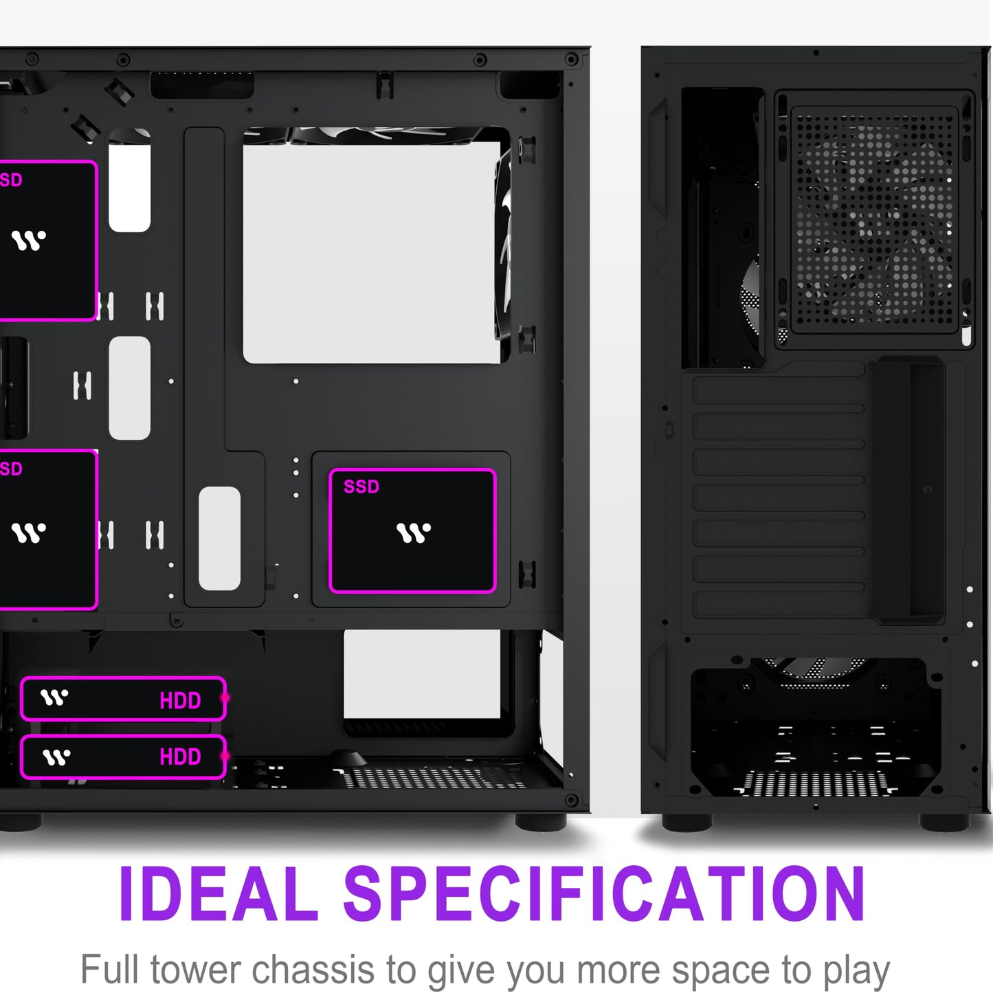 AMANSON PC behuizing - vooraf geïnstalleerde 6 PWM-ventilatoren, ATX Mid Tower Gaming behuizing, Mesh computerbehuizing met open zijpaneel van gehard glas, H05, zwart