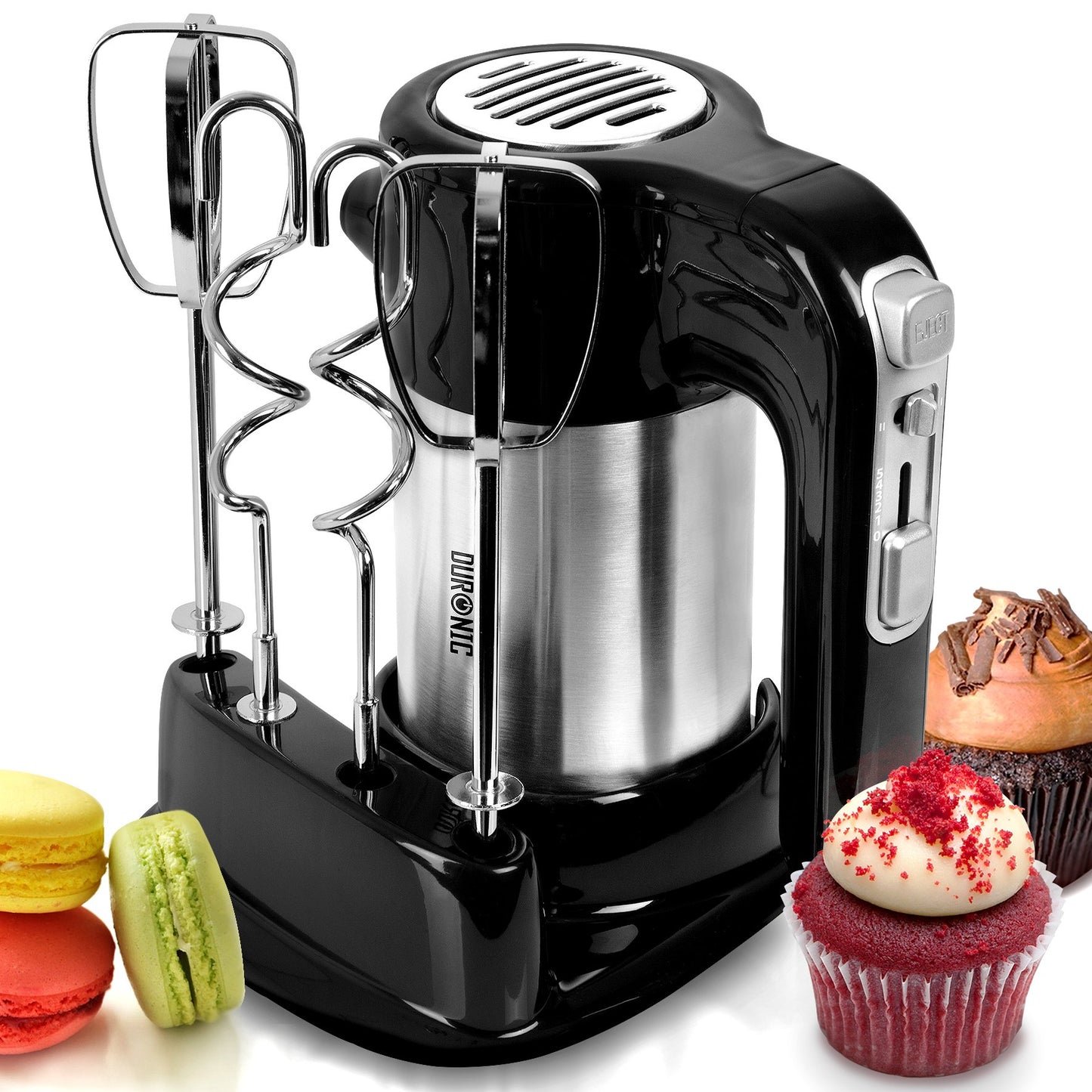 Duronic HM3 Handmixer | 300 W | 5 Snelheden | Incl. 2 Kloppers, 2 Deeghaken & Opbergstandaard | Turbo Functie | Bak Heerlijke Cake, Koekjes & Brood | Mix Ingrediënten, Slagroom, Koude Sauzen, Dressing