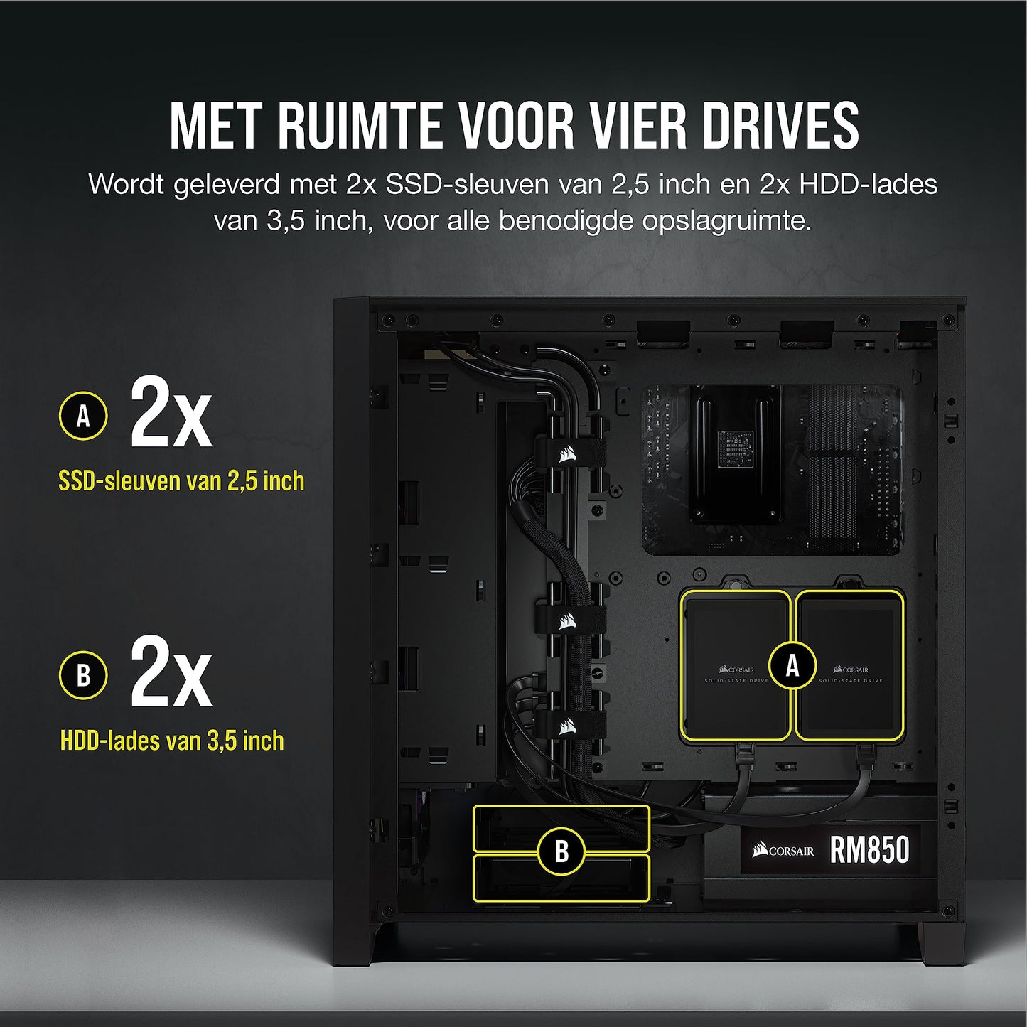 Corsair 4000D Airflow Mid-Tower ATX-Behuizing van Gehard Glas (Voorpaneel met Hoge Luchtstroom, Zijpaneel van Gehard Glas, RapidRoute-kabelbeheersysteem, Inclusief Twee Fans van 120 mm) Zwart