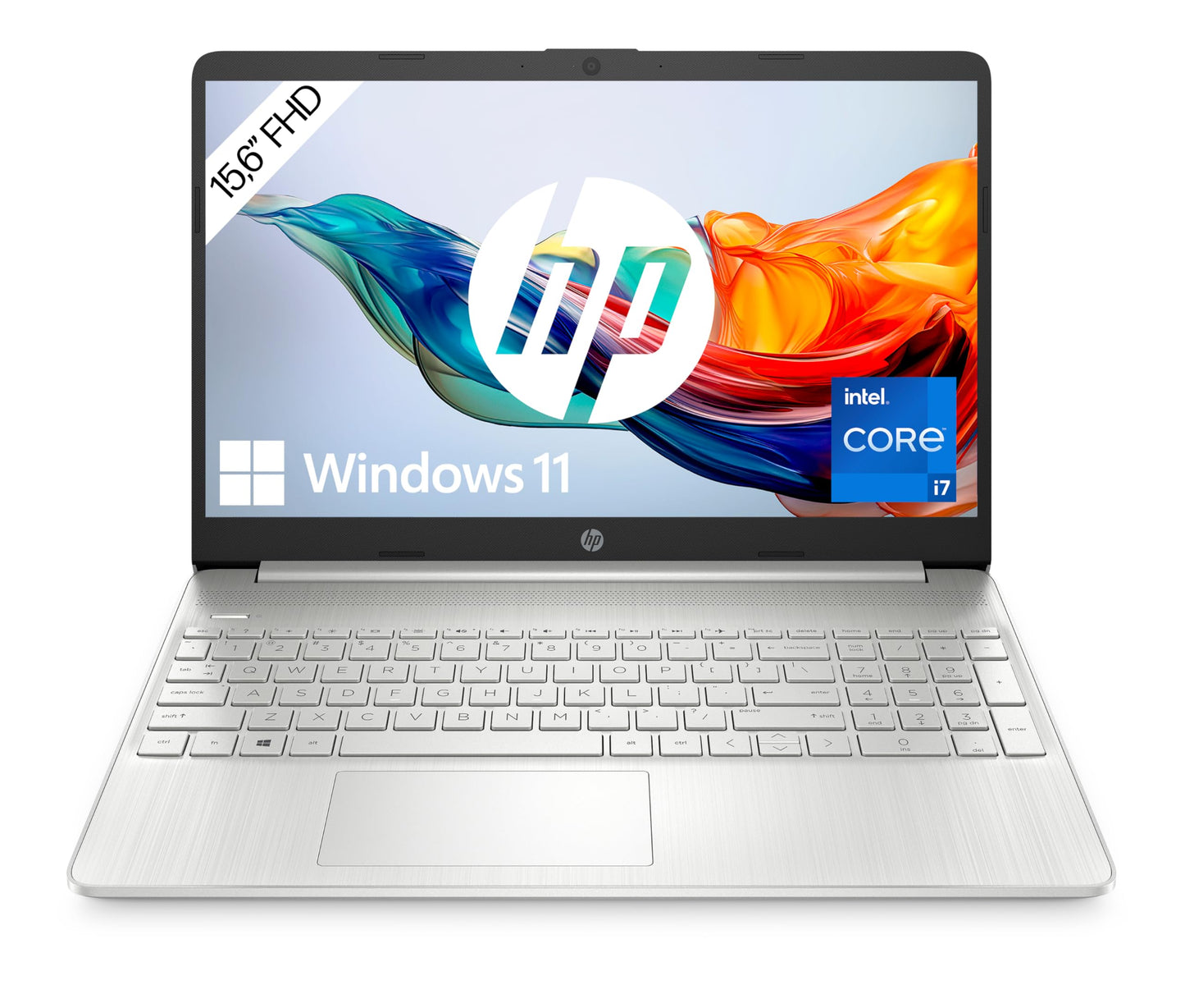 HP Laptop | 15,6 inch FHD-display, Intel Core i7-1255U, 16 GB DDR4 RAM, 512 GB SSD, Intel Iris Xe-grafische kaart, Windows 11 Home, QWERTZ toetsenbord, zilver