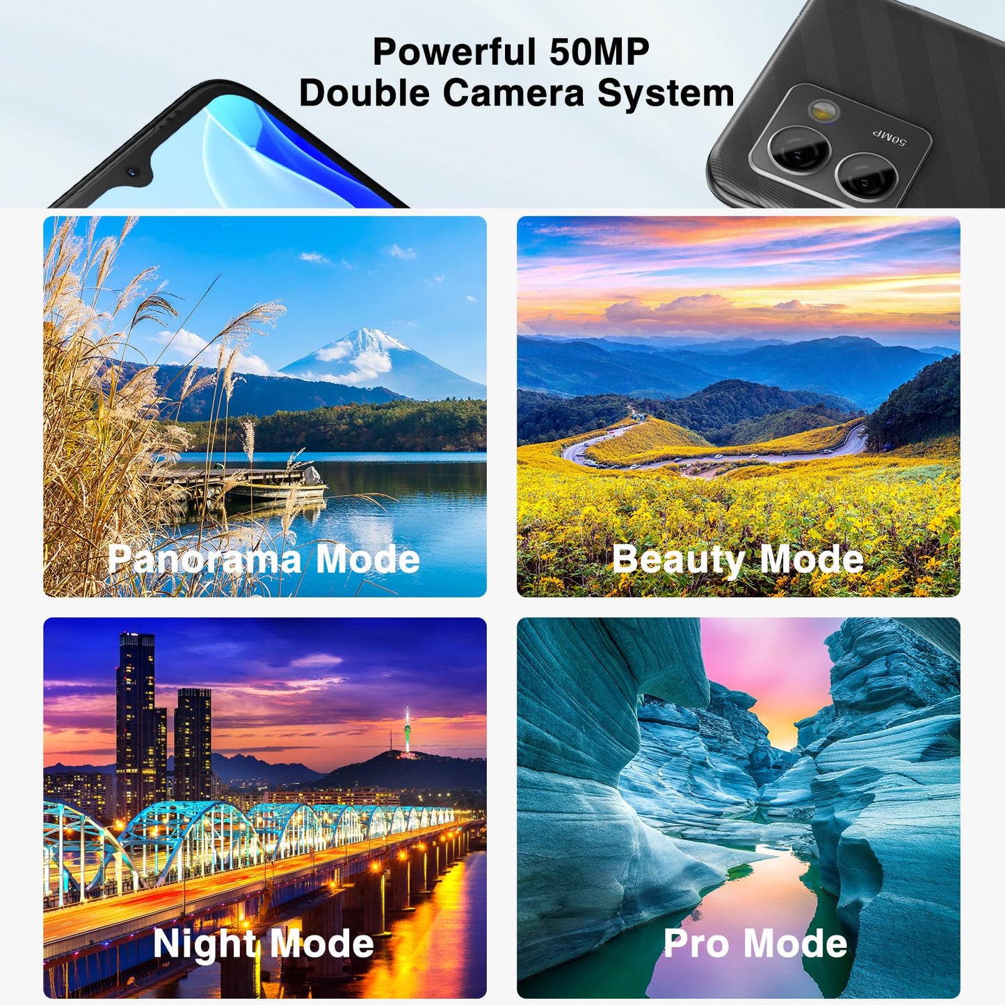 DOOGEE N50 Pro Mobiele telefoon, 20 GB RAM + 256 GB ROM/TF 1TB, 50 MP AI-camera, Android 13, 6,52 inch HD+, batterij 4200 mAh 18 W, Widevine L1 smartphone, 4G OTG/GPS/Face ID