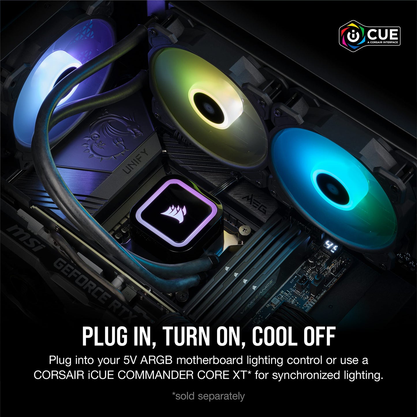 Corsair CW-9060065-WW2 H100x RGB ELITE CPU-Vloeistofkoeler 16 Dynamische RGB LED's SP120 RGB ELITE Series PWM Ventilatoren Intel® LGA 1700 1200 115X 2066 AMD® AM5/AM4 Sockets Zwart 240mm Radiator