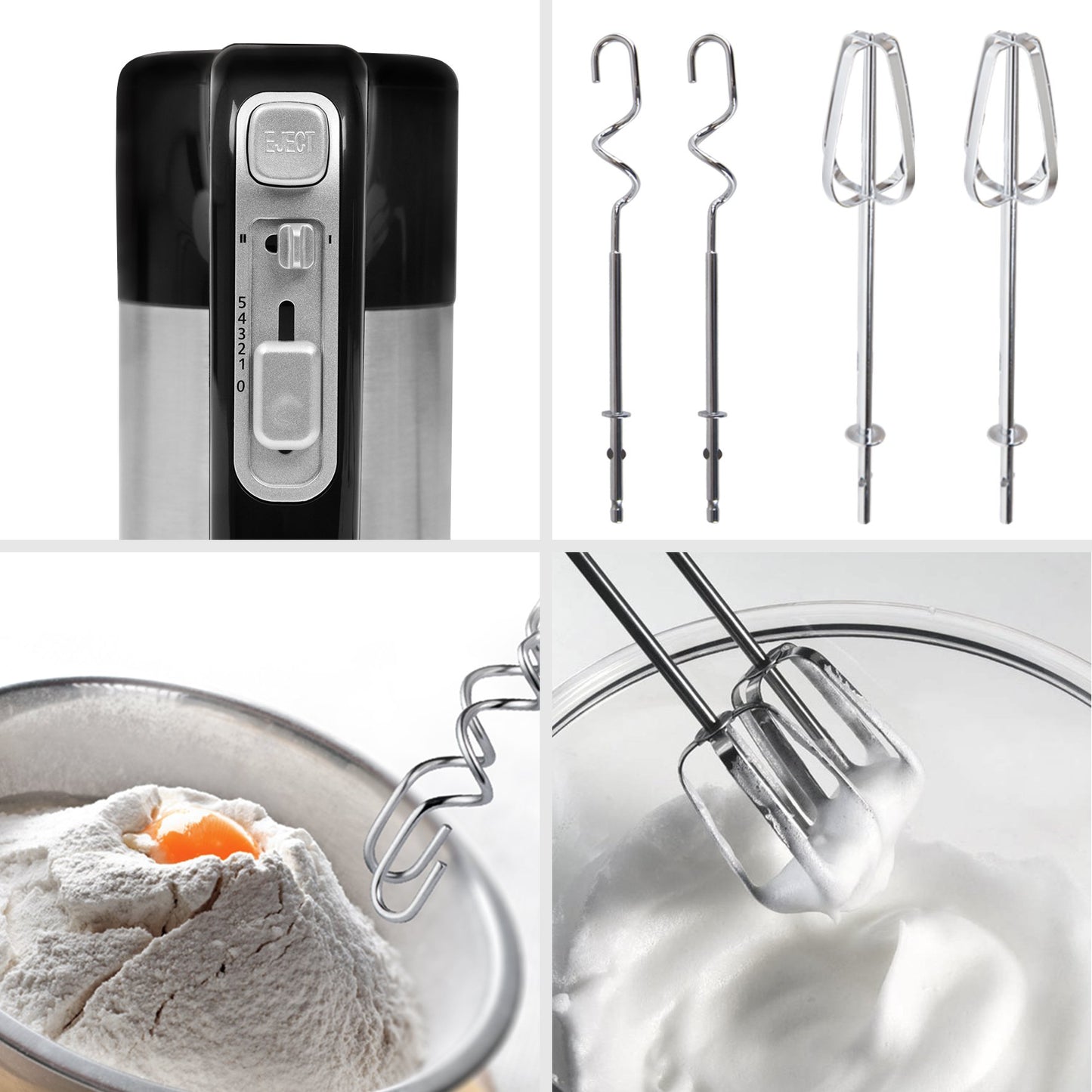 Duronic HM3 Handmixer | 300 W | 5 Snelheden | Incl. 2 Kloppers, 2 Deeghaken & Opbergstandaard | Turbo Functie | Bak Heerlijke Cake, Koekjes & Brood | Mix Ingrediënten, Slagroom, Koude Sauzen, Dressing