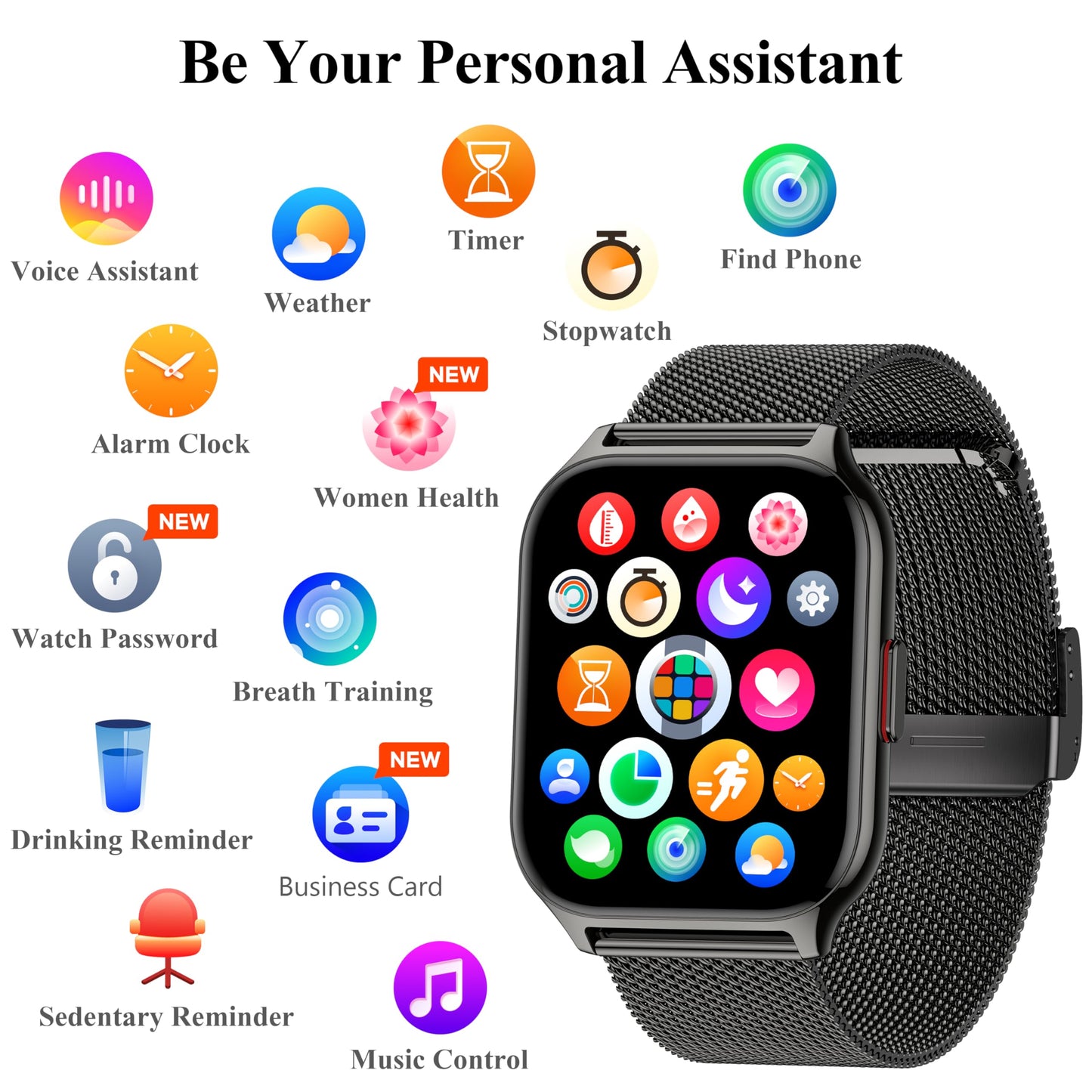 ZOSKVEE Smartwatch Voor Vrouwen, Bluetooth AI Call & Voice, 2'' Sports Smartwatch Met Bloeddruk, Slaap, 100+ Sporten, Hartslag, DIY Watch Faces, Cadeau Voor iOS Android