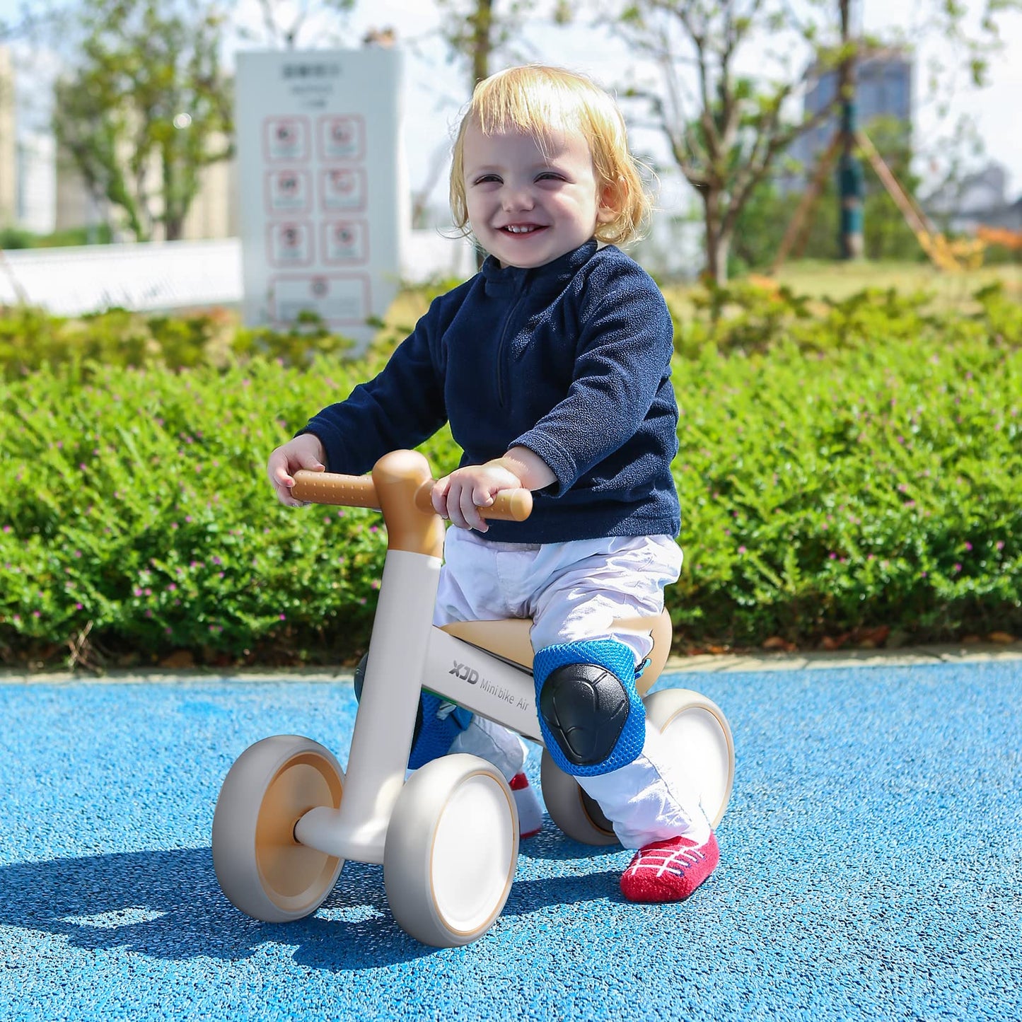 XJD Loopfiets vanaf 1 jaar, loopfiets, speelgoed voor 10-24 maanden, baby loopfiets, mini met 4 wielen, kleine kinderen, fiets zonder pedalen, eerste loopfiets als cadeau (bruin)