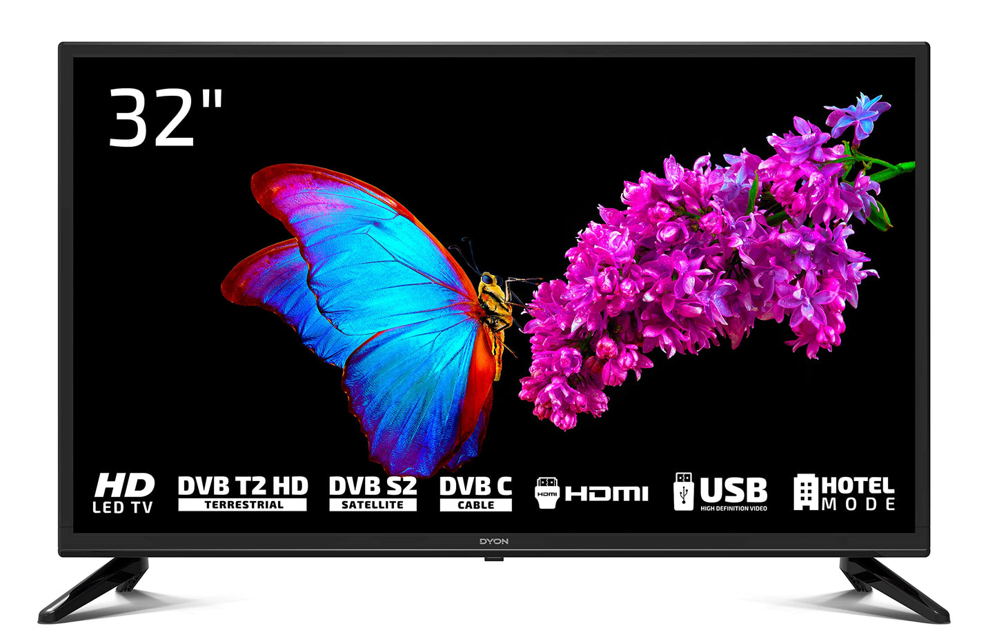 DYON Enter 32 Pro X2 TV van 80 cm (32 inch) (HD LED-tv, drievoudige tuner (DVB-C/-S2/-T2), hotelmodus, afspelen van USB-media), zwart