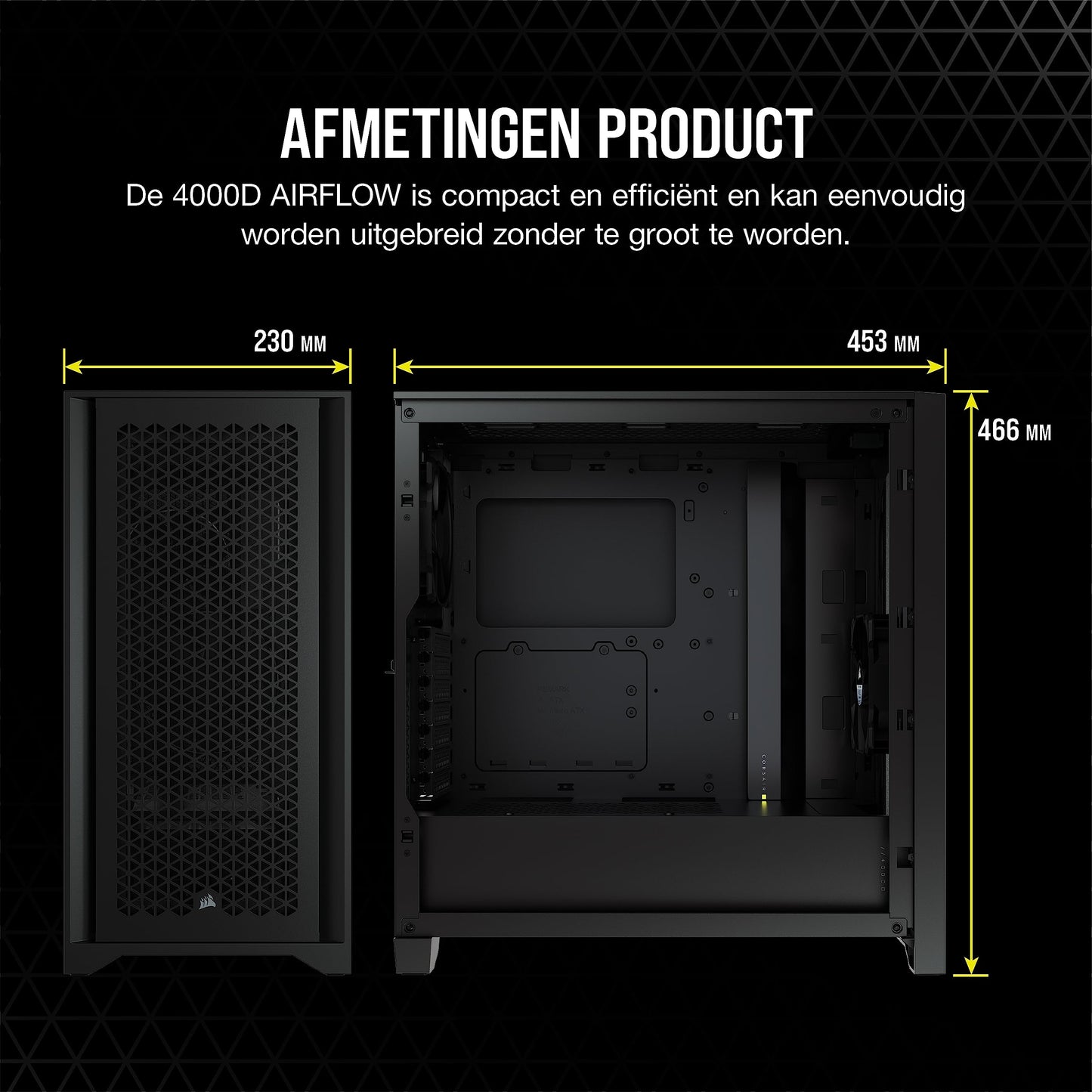 Corsair 4000D Airflow Mid-Tower ATX-Behuizing van Gehard Glas (Voorpaneel met Hoge Luchtstroom, Zijpaneel van Gehard Glas, RapidRoute-kabelbeheersysteem, Inclusief Twee Fans van 120 mm) Zwart