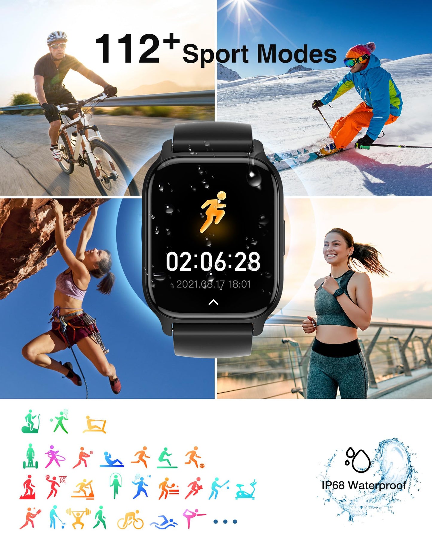 Smartwatches Heren Dames - 1.85" HD Smartwatch Heren,IP68 Waterdicht Sporthorloge,112+ Sportmodi,Bluetooth-oproep,WhatsApp Melding,Hartslag,SpO2,Slaapmonitor,Pedometer,Smart Watch voor Android IOS