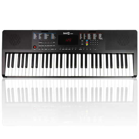 RockJam RJ361 61 Key Keyboard Piano met bladmuziekstandaard Piano Note Sticker Voeding en gewoon pianotoepassing, Zwart