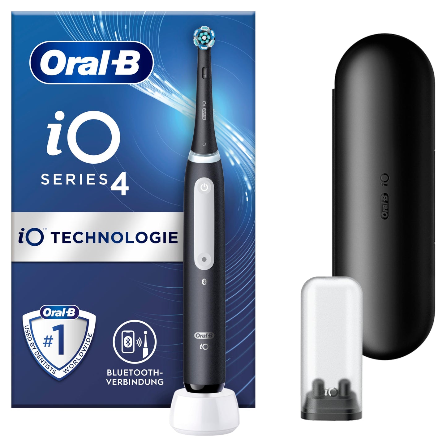 Oral-B iO Series 4 Zwarte Elektrische Tandenborstel, 1 Opzetborstel, 1 Reisetui, Ontworpen Door Braun