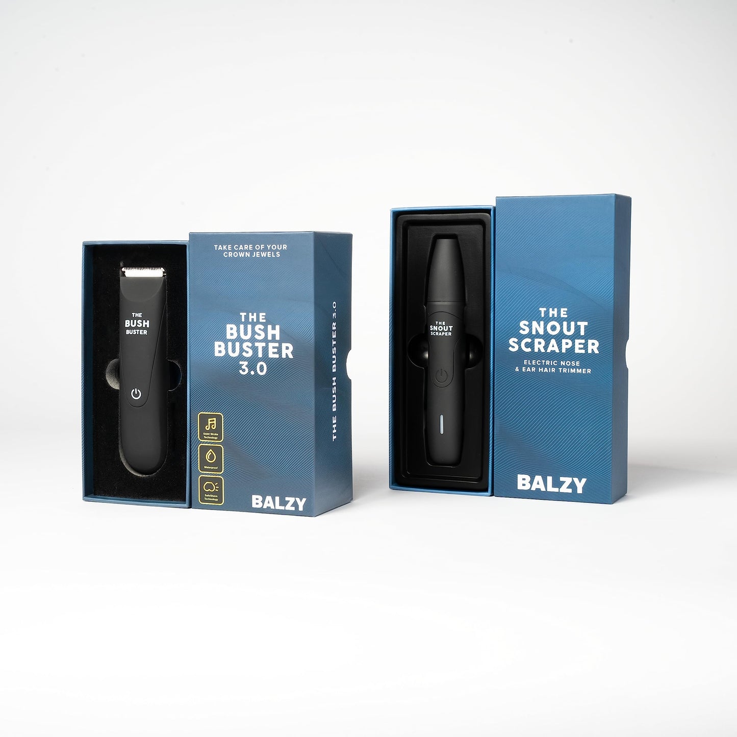 BALZY Grooming Package 3.0 voor mannen, BushBuster 3.0 trimmer voor heren, SnoutScraper Neustrimmer en Oortrimmer, Waterdicht, Oplaadbaar