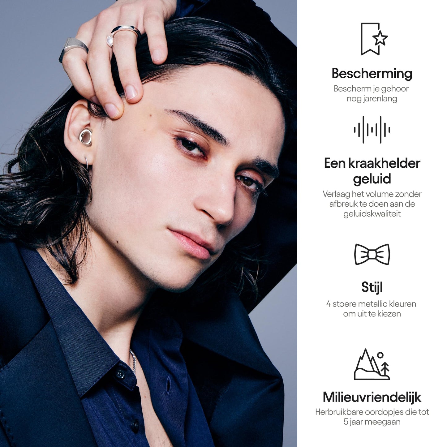 Loop Experience-oordopjes voor concerten – Gehoorbescherming met heldere geluidsweergave voor geluidsdemping, motorrijders, werk en gevoeligheid voor geluid - 8 dopjes – SNR 18 dB demping - Zilver