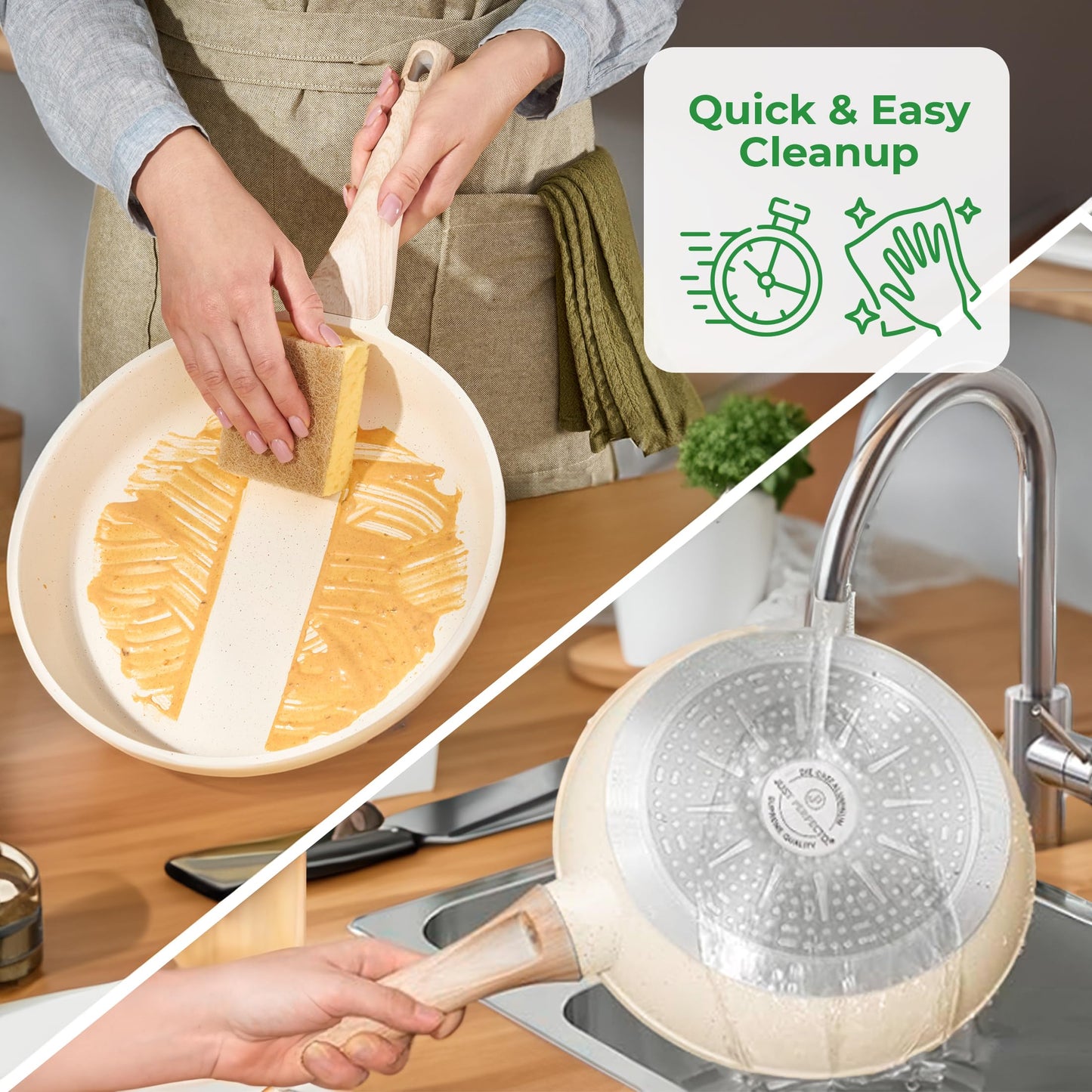 Just Perfecto Pannenset Inductie - Pannenset Met Deksel Voor Alle Waarmtebronnen - Non-Stick Pannen - Glazen Deksel - Anti-Aanbak Kookpannenset - Pannen Zonder PFOA - PFAS (Biege 14pcs small steamer)