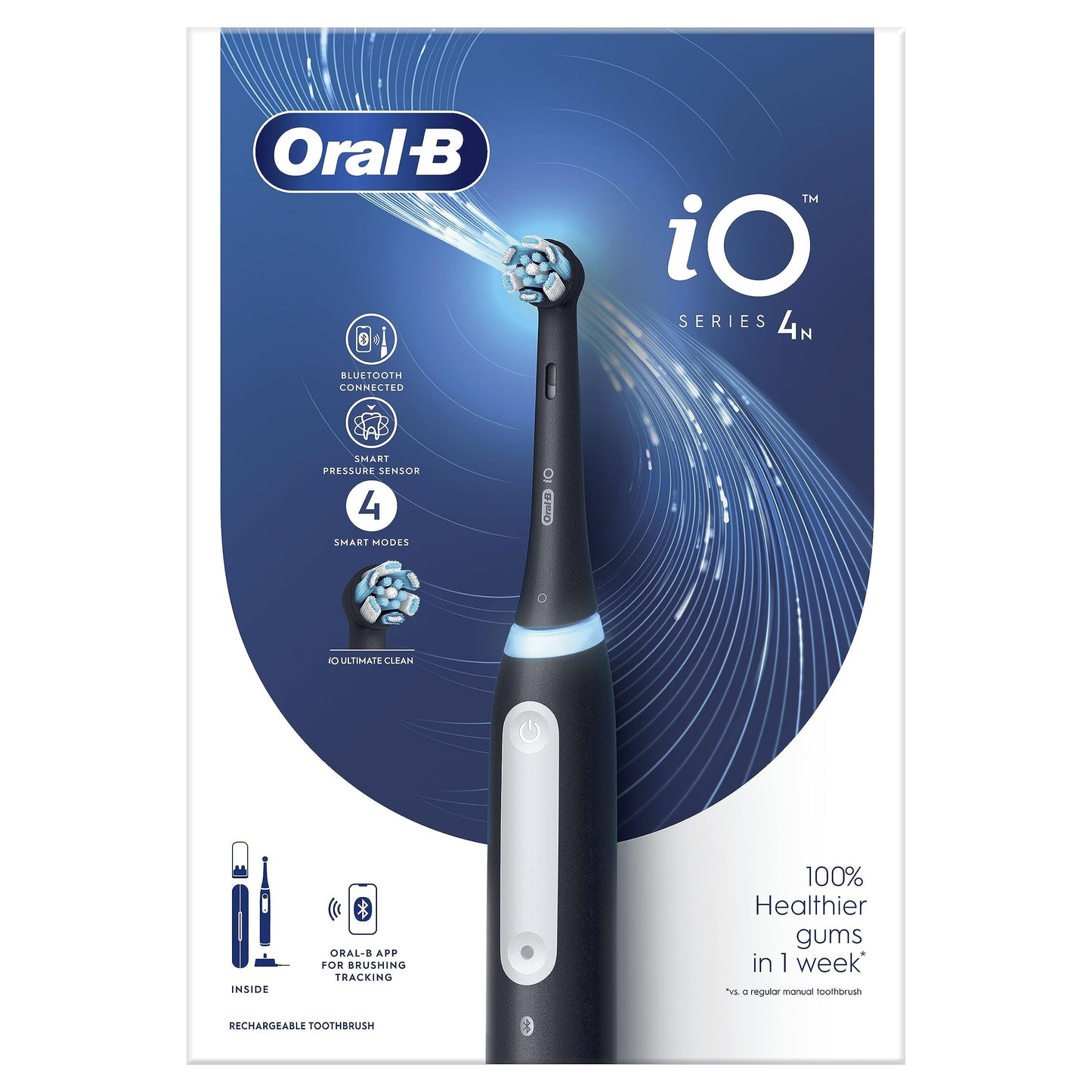 Oral-B iO Series 4 Zwarte Elektrische Tandenborstel, 1 Opzetborstel, 1 Reisetui, Ontworpen Door Braun