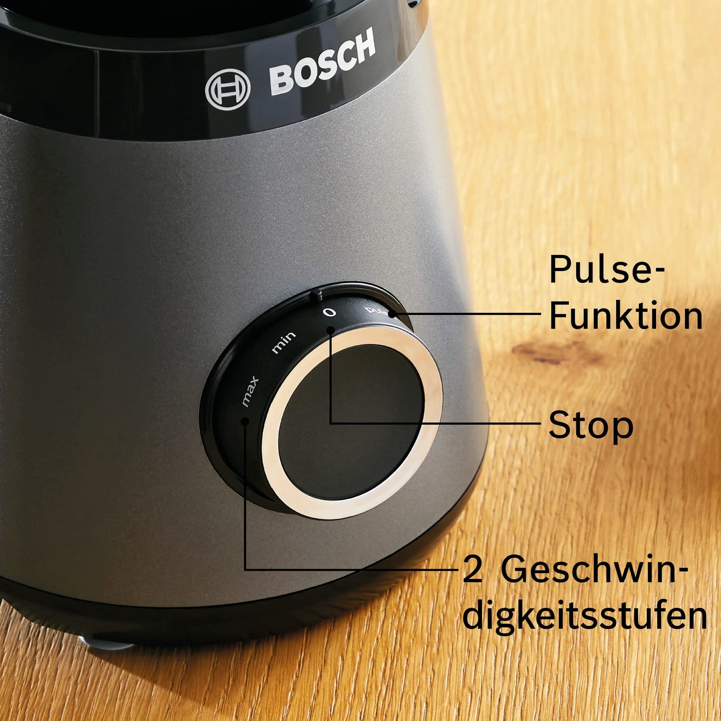 Bosch VitaPower Serie | 4 blender, MMB6177S, direct blenden in ToGo-fles, ProPerformance-systeem, 1200 Watt, ThermoSafe glazen blenderkan, 2 snelheden en pulse functie, zilver