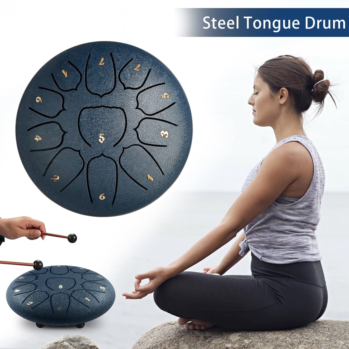 Tongdrum 11 tonen 15,2 cm, tongtrommel, schijftrommel, stalen pan tonen, slaginstrument handpan drum met accessoiredoos, tas, vingerplectrums, muziekboek en sticks voor meditatie, yoga, geluidsgenezing