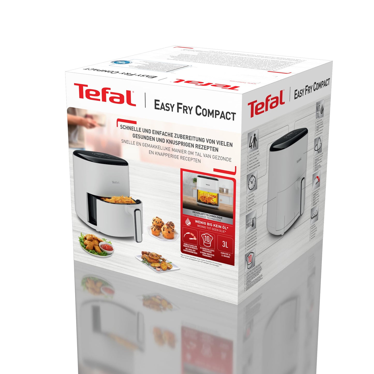 Tefal EY145A Easy Fry Compact heteluchtfriteuse 3 L, 3 liter inhoud, voor 1 tot 4 personen,tijd- en energiebesparend, digitaal bedieningspaneel, 10 automatische bereidingswijzen